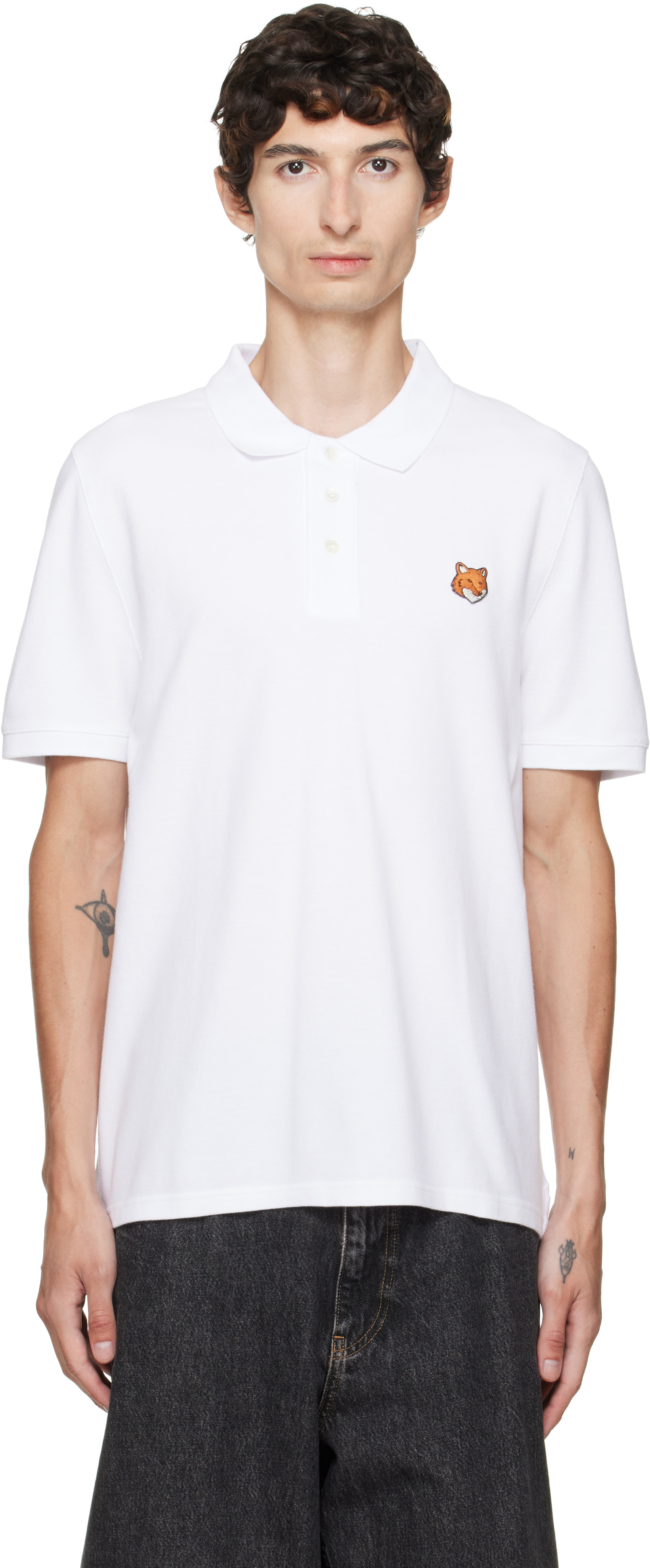 Maison Kitsuné - Polo blanc à logo Fox Head