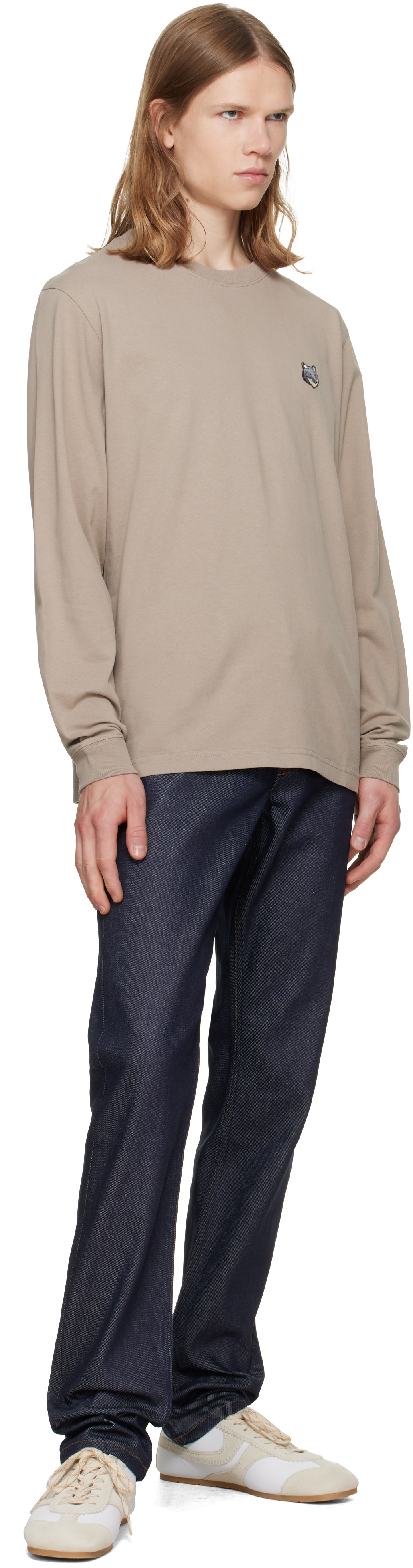 Maison Kitsuné: Taupe Fox Head Comfort Long Sleeve T-shirt | SSENSE