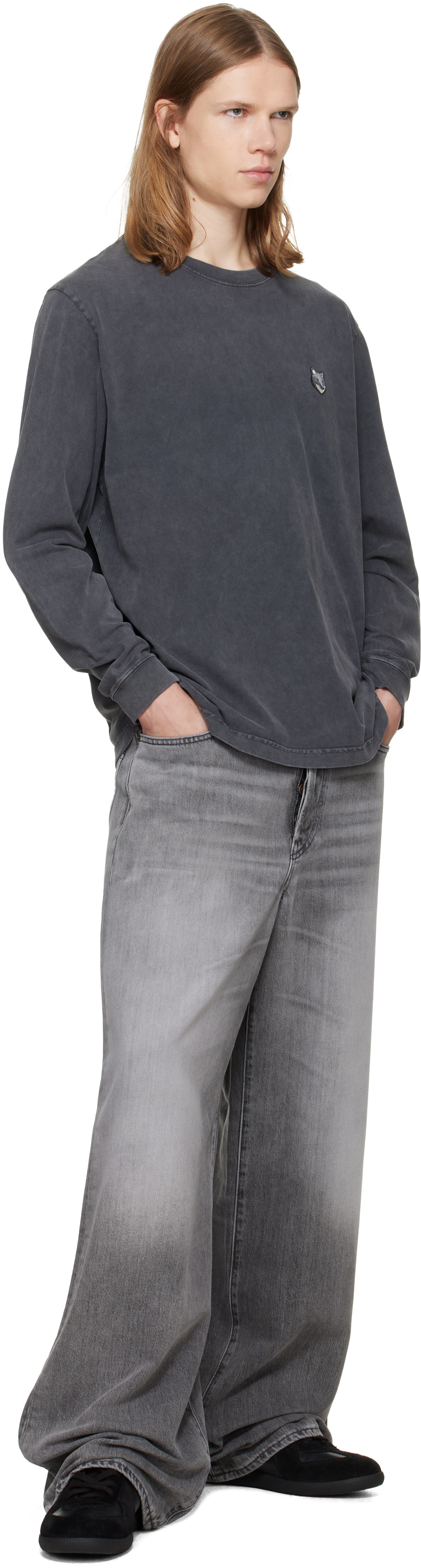 Maison Kitsuné: Gray Fox Head Faded Comfort Long Sleeve T-shirt