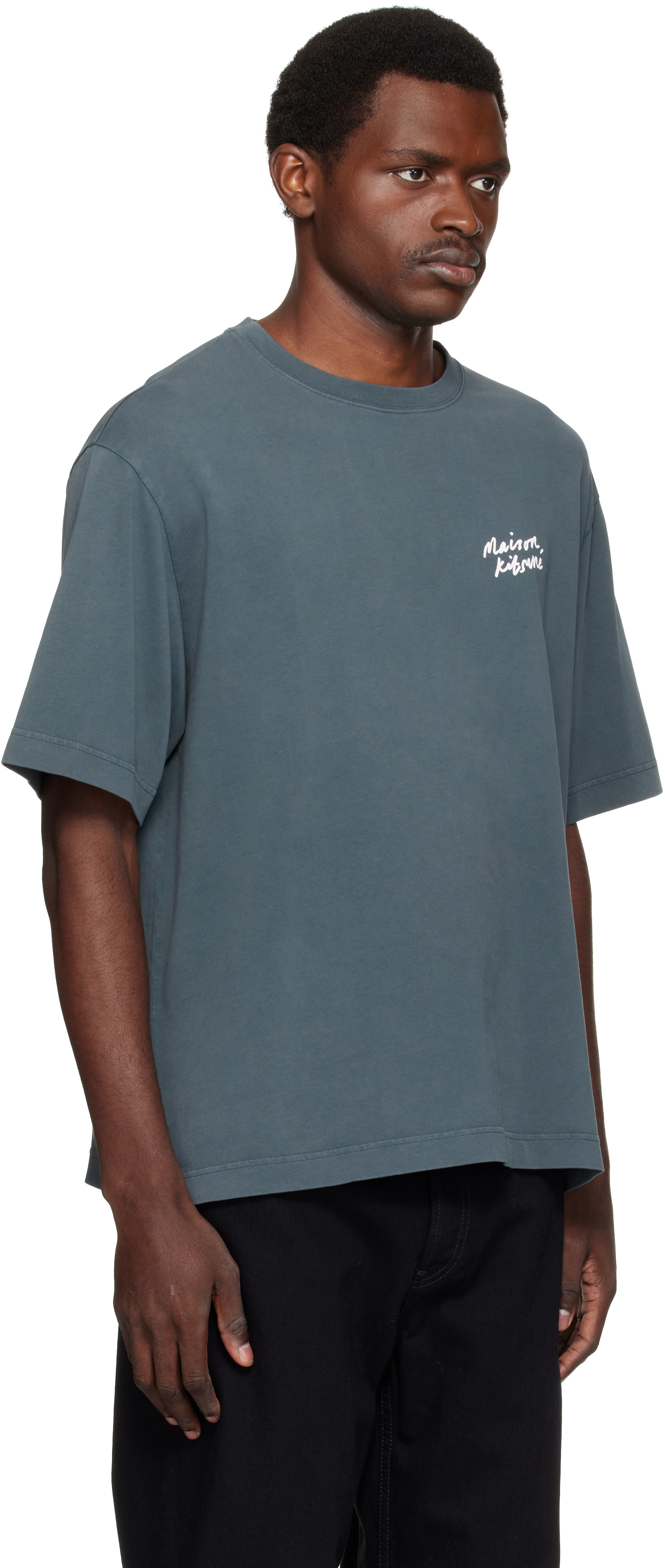 Maison Kitsuné: Gray Handwriting Faded Oversize T-shirt | SSENSE