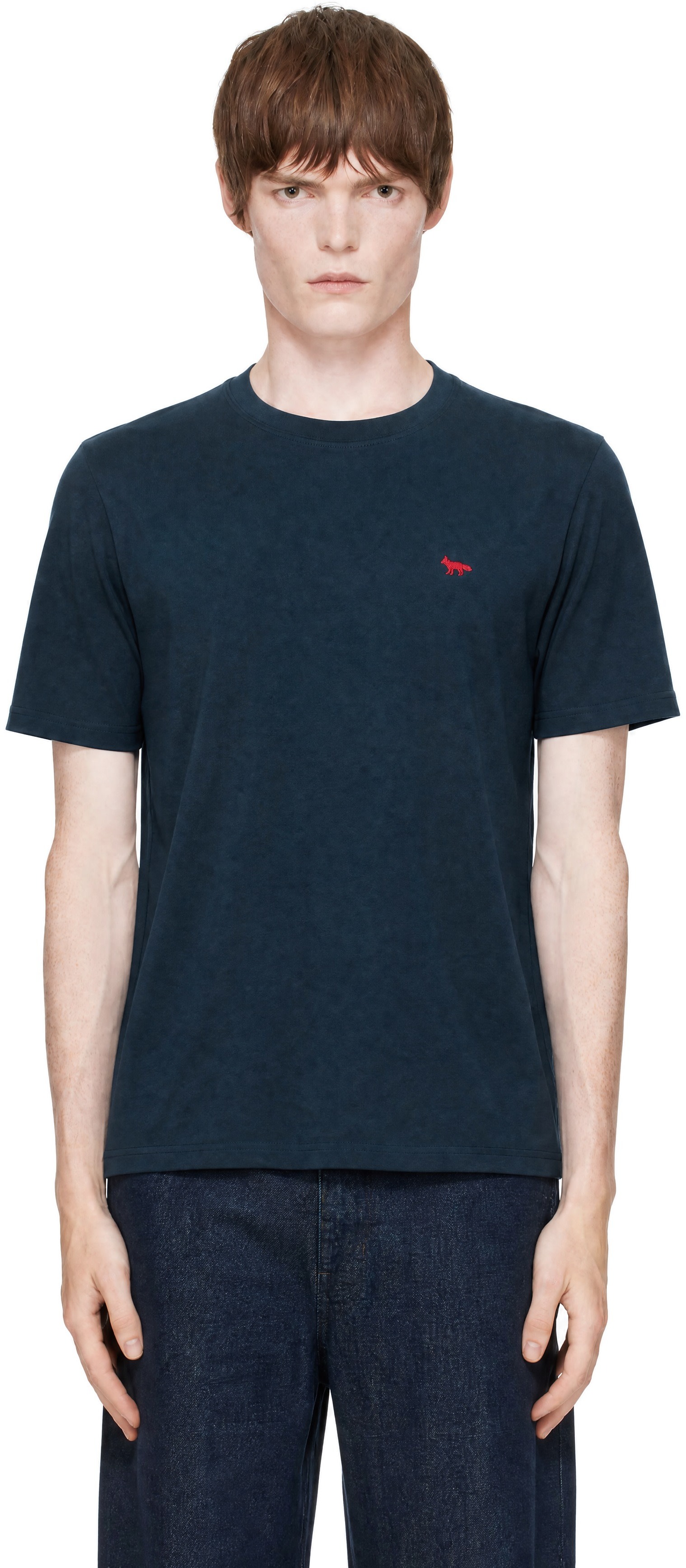 Maison Kitsuné: Navy Red Profile Fox Comfort T-shirt | SSENSE