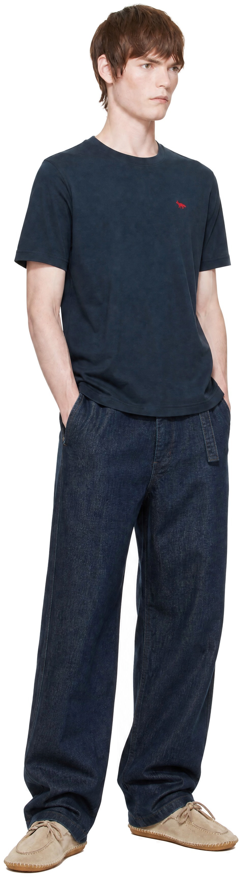 Maison Kitsuné: Navy Red Profile Fox Comfort T-shirt | SSENSE