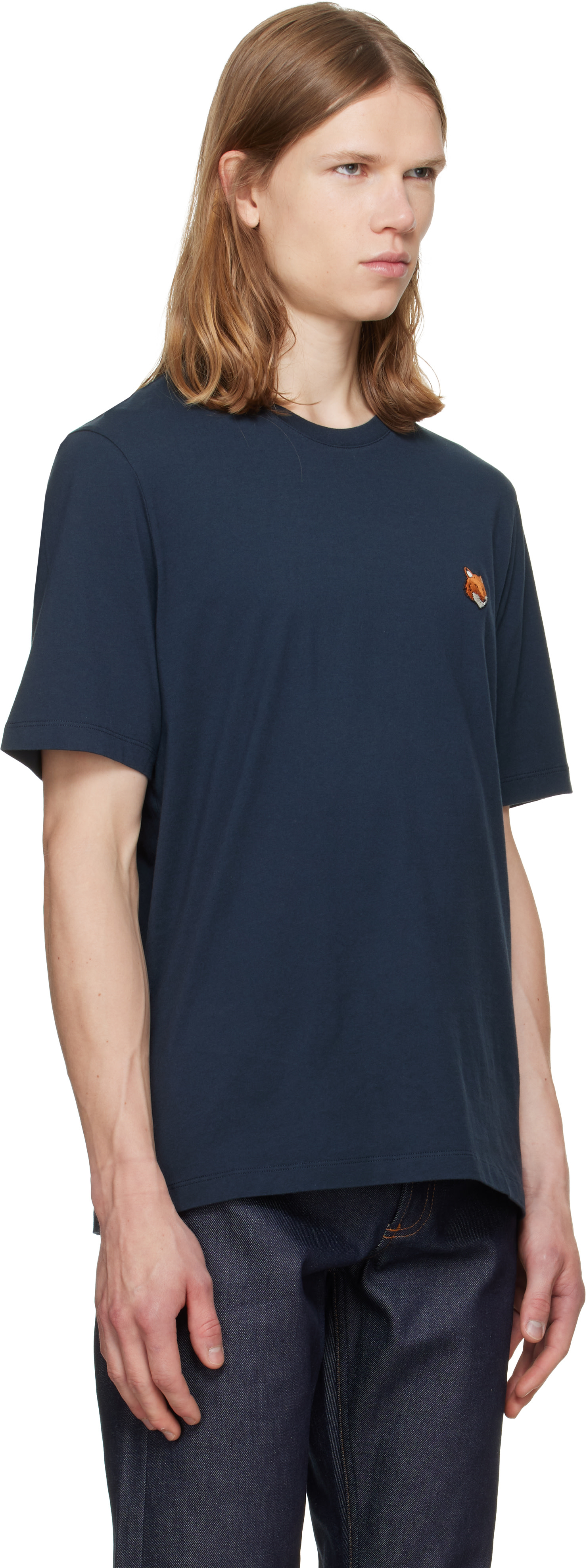 トップス Maison Kitsune FOX HEAD CASUAL SHIRT Maison Kitsuné: Navy Fox Head Regular T-shirt | SSENSE