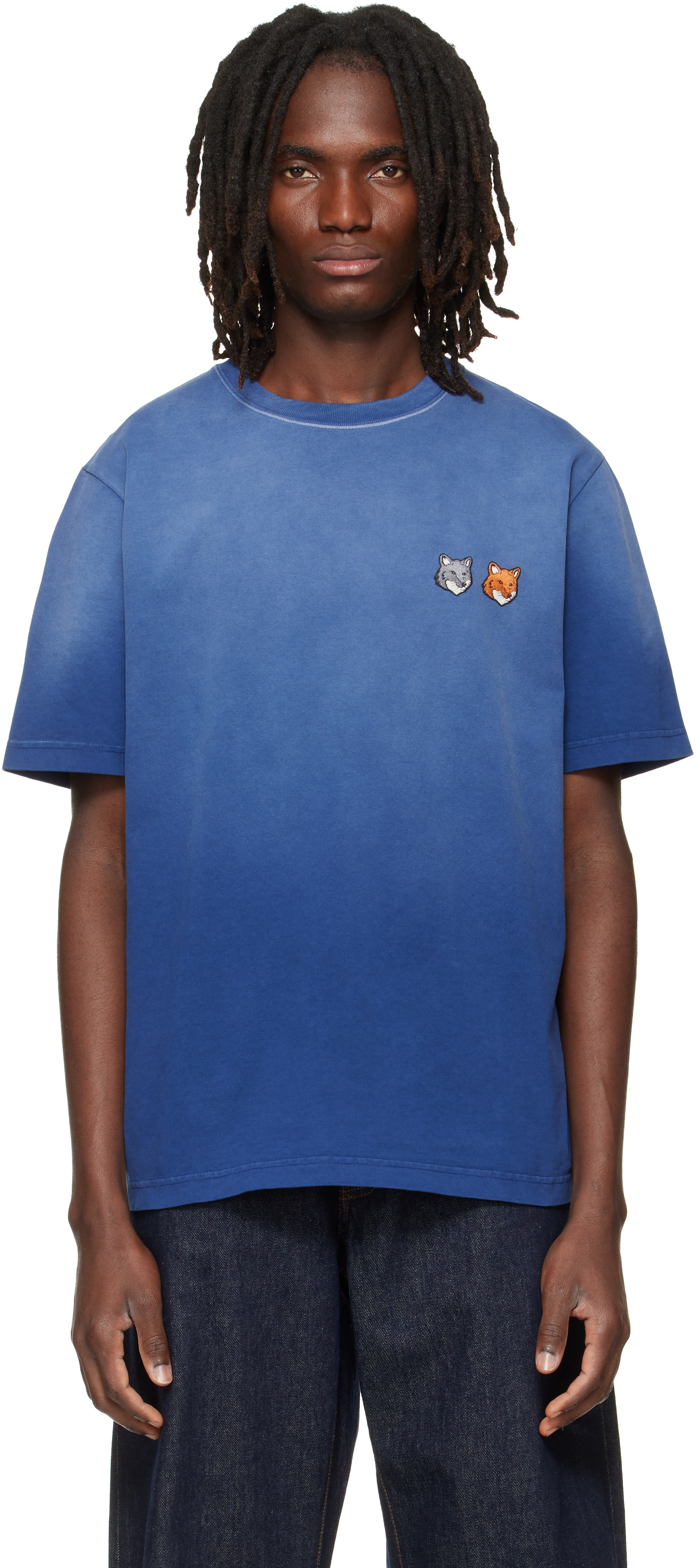 MAISON KITSUNÉ ネイビー Tシャツ M Maison Kitsuné: Navy Fox Head Regular T-shirt | SSENSE