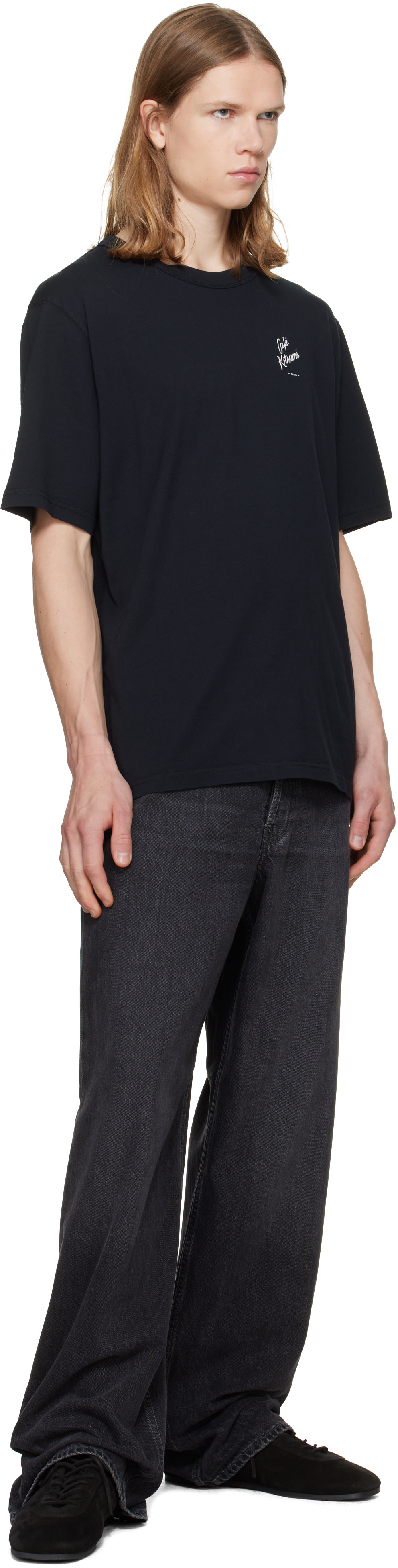 Maison Kitsuné: Black 'Café Kitsuné' Relax T-shirt | SSENSE