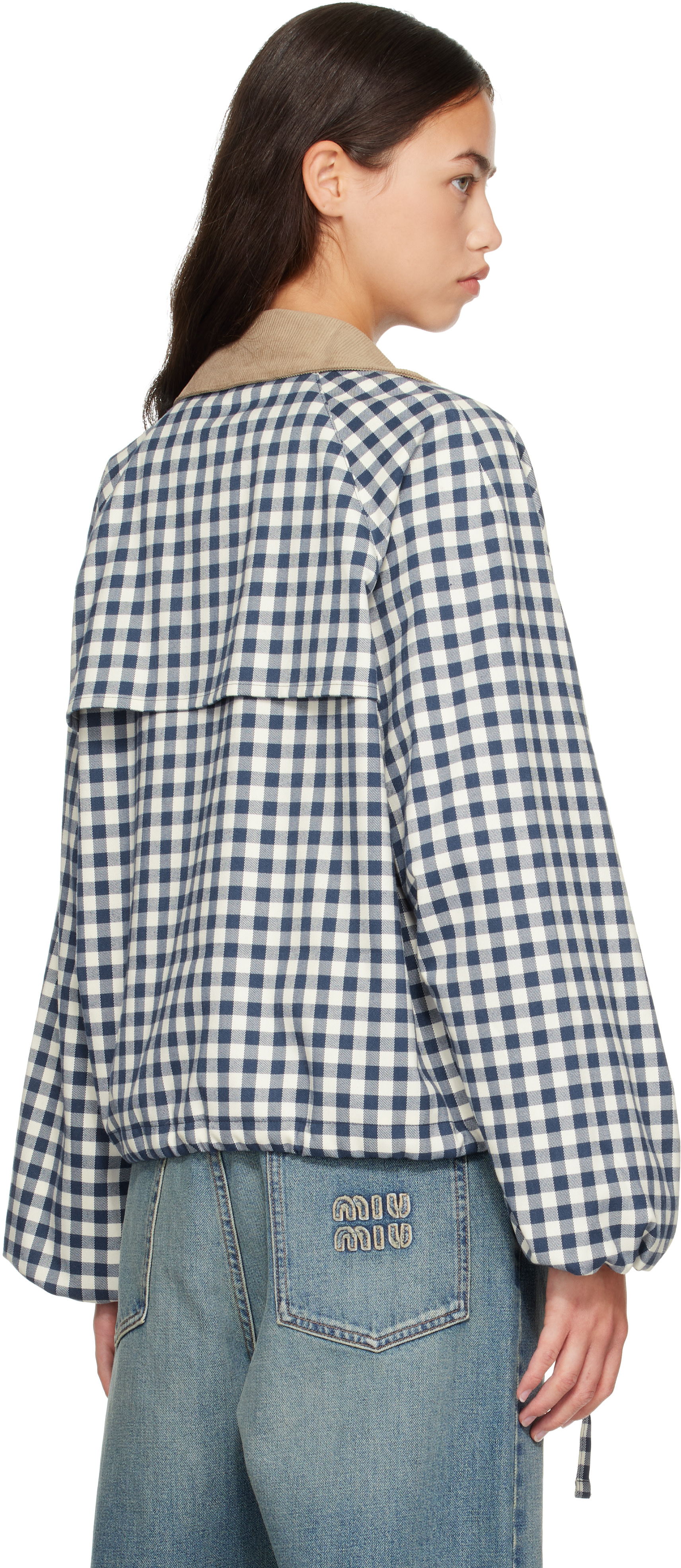Barbour: ブルー＆ホワイト Ovingham ギンガム カジュアル ジャケット