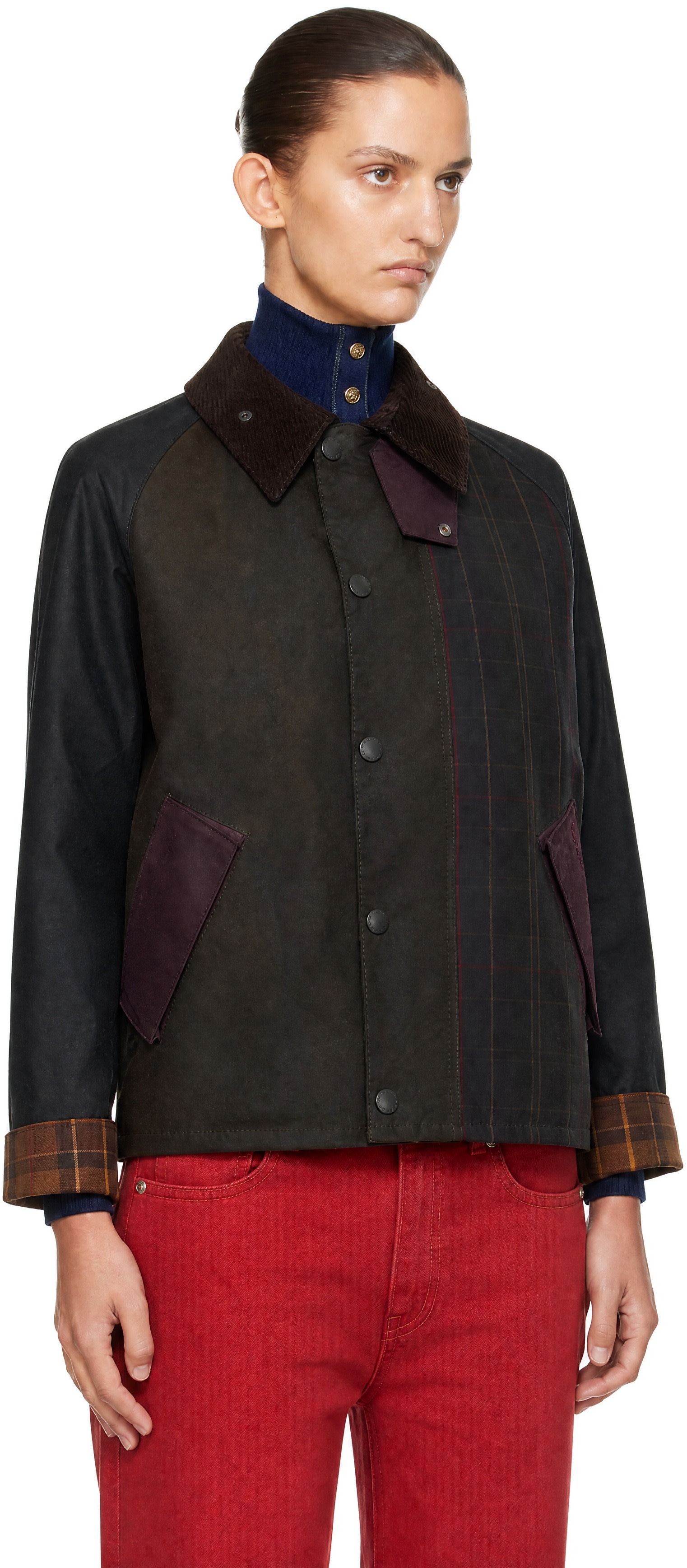 Barbour - Blouson Transport kaki en coton ciré à patchwork