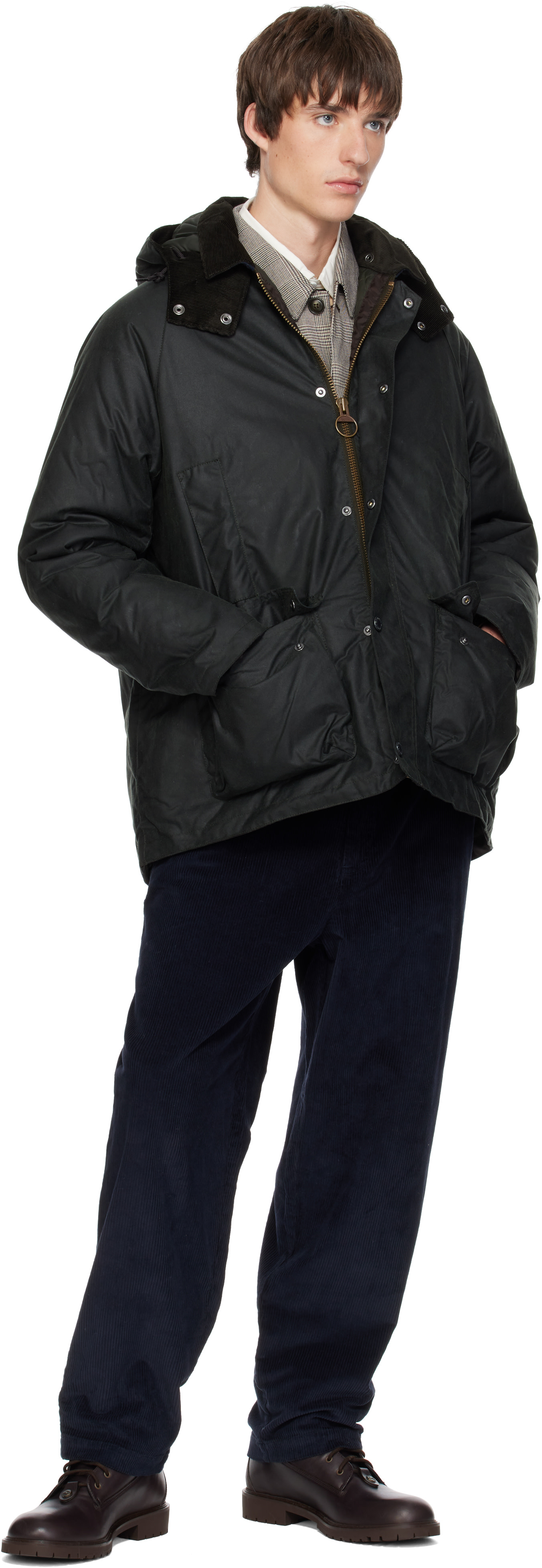 Barbour - ネイビー ストレッチ コーデュロイ リラックス トラウザーズ