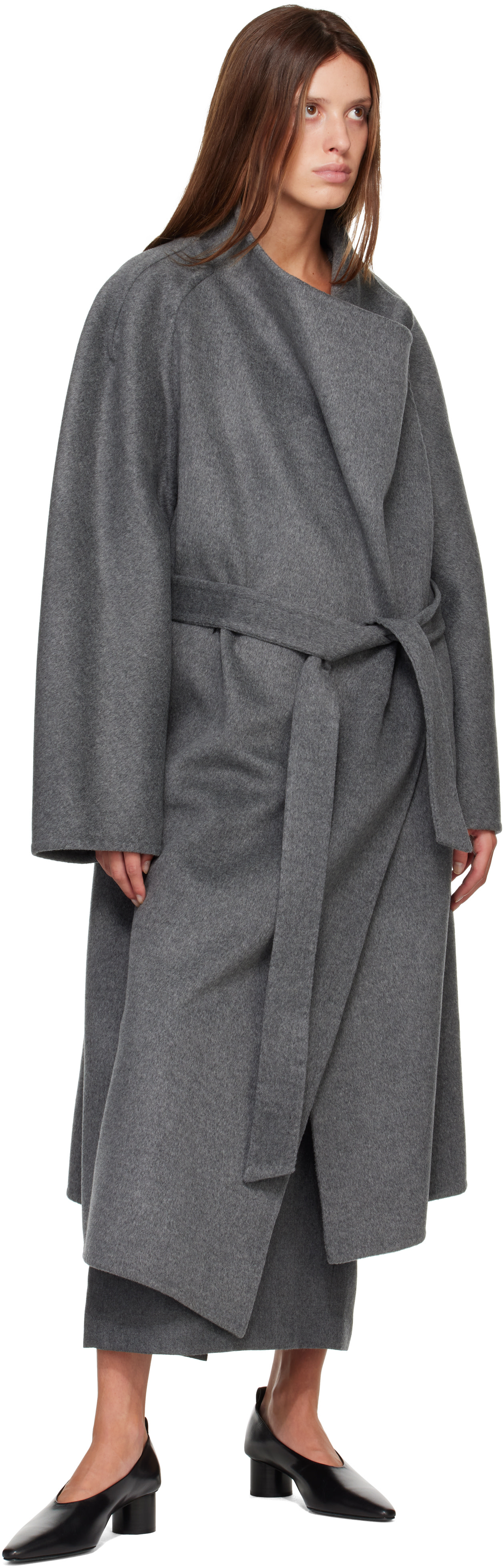R2W: グレー Porin Draped Button Wool Cash コート | SSENSE 日本