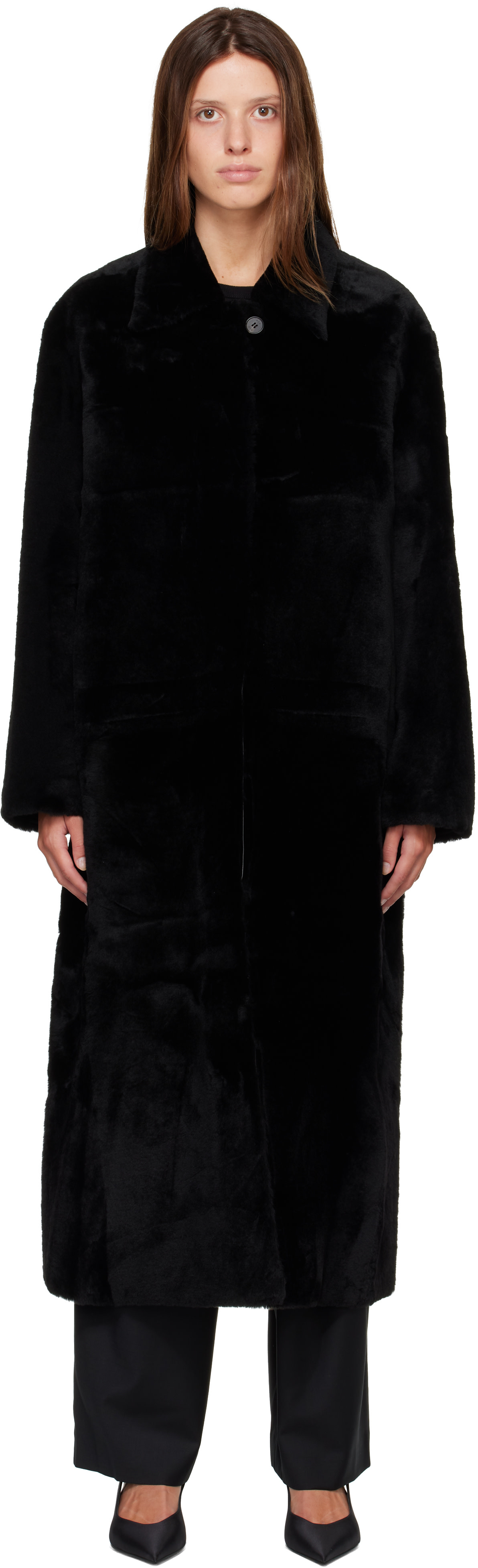 新品同様 ノノット 25ss AfricanGlenCheckShopCoat R2W: Black Naca Relaxed Fit Shearling Coat | SSENSE