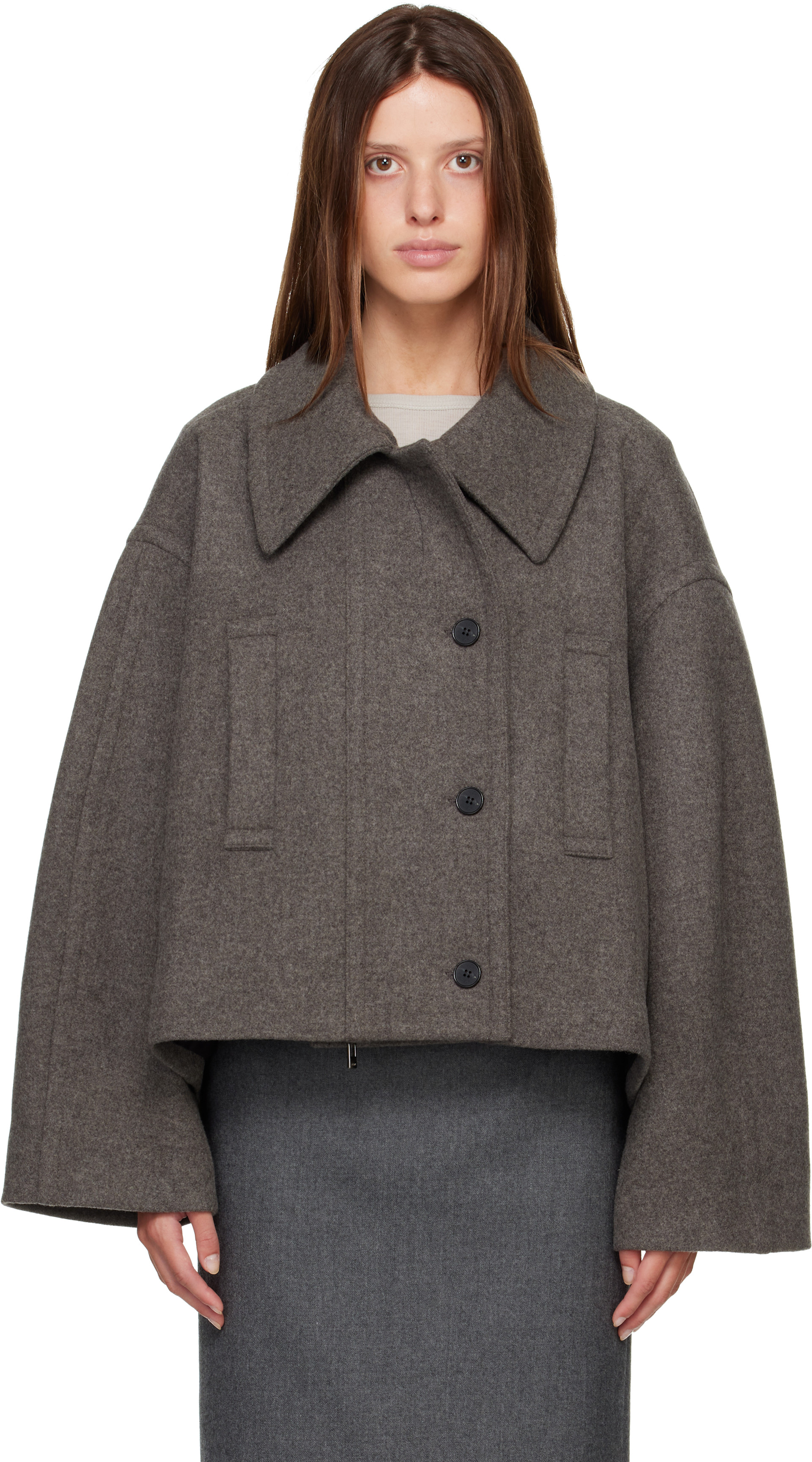 R2W: グレー Palma Wool Cash Double ショートジャケット | SSENSE 日本