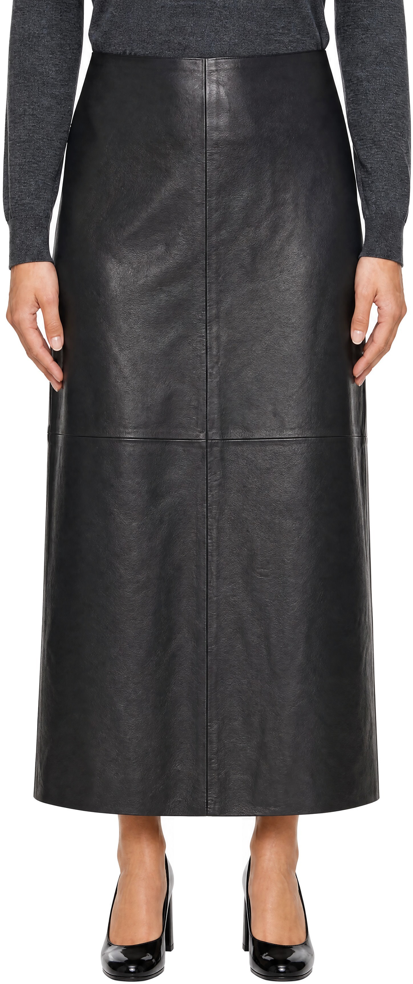 R2W - Jupe longue Beesham noire en cuir