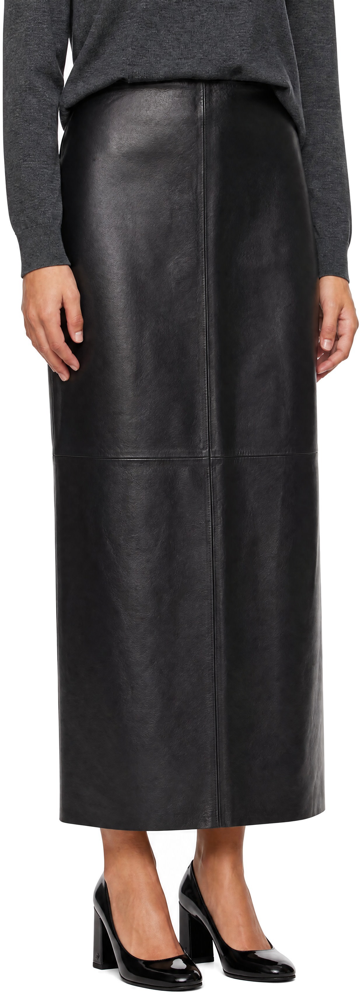R2W - Jupe longue Beesham noire en cuir