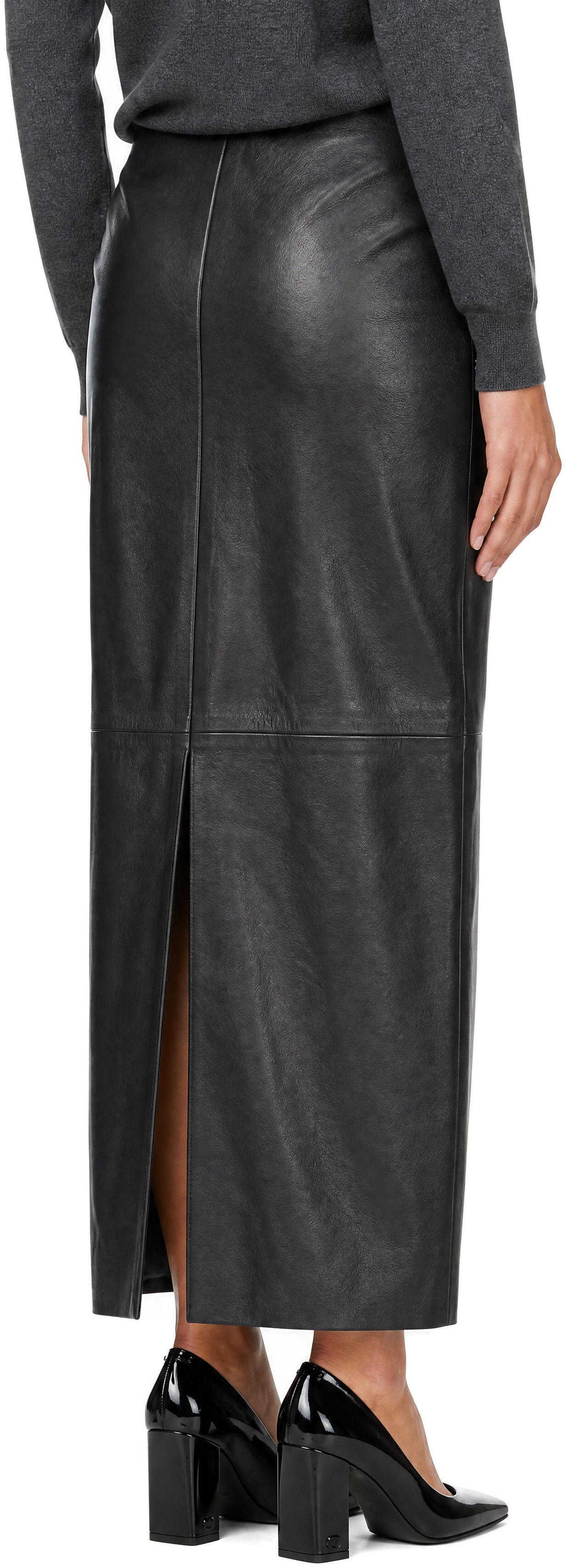 R2W - Jupe longue Beesham noire en cuir
