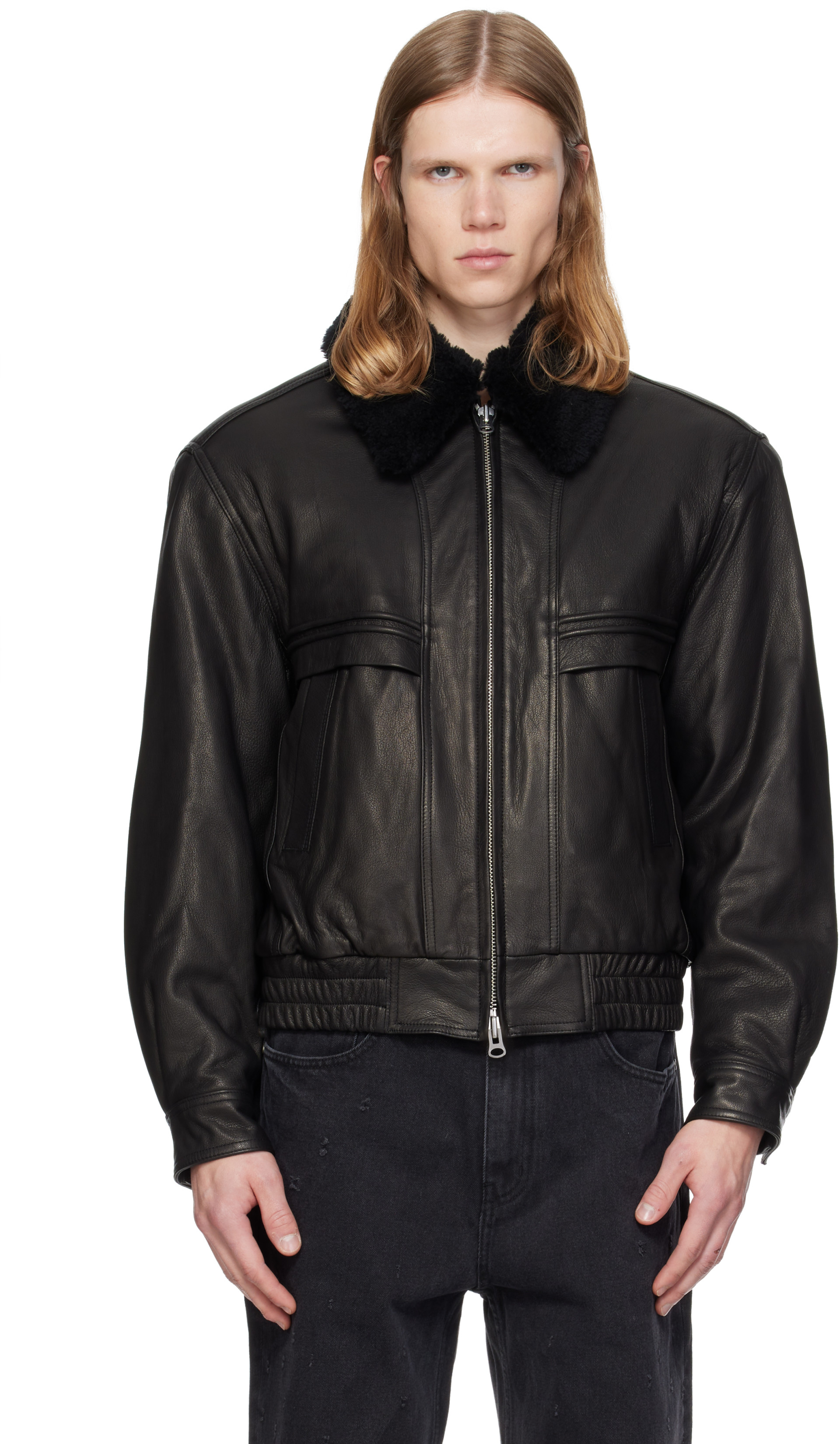 MMIC - Black Calder Leather Bomber Jacket
