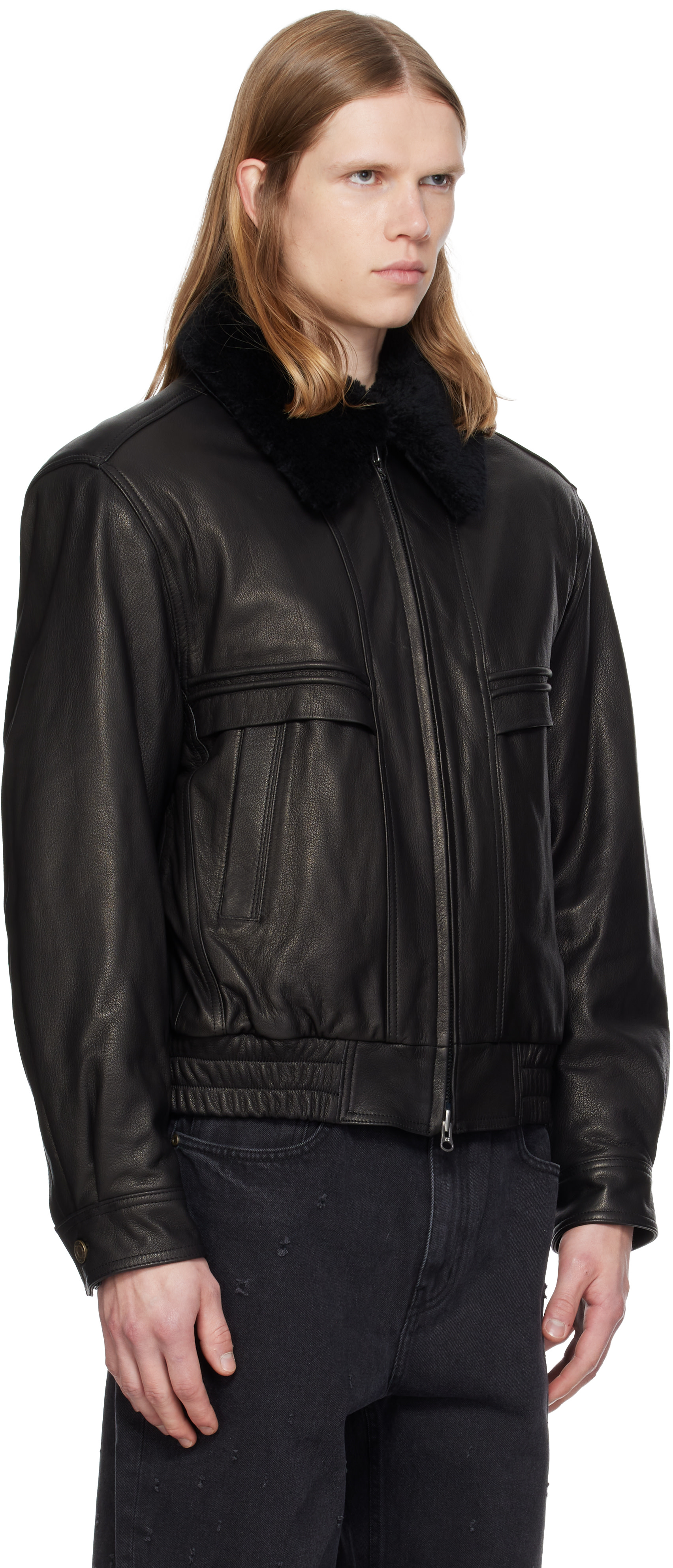 MMIC - Black Calder Leather Bomber Jacket