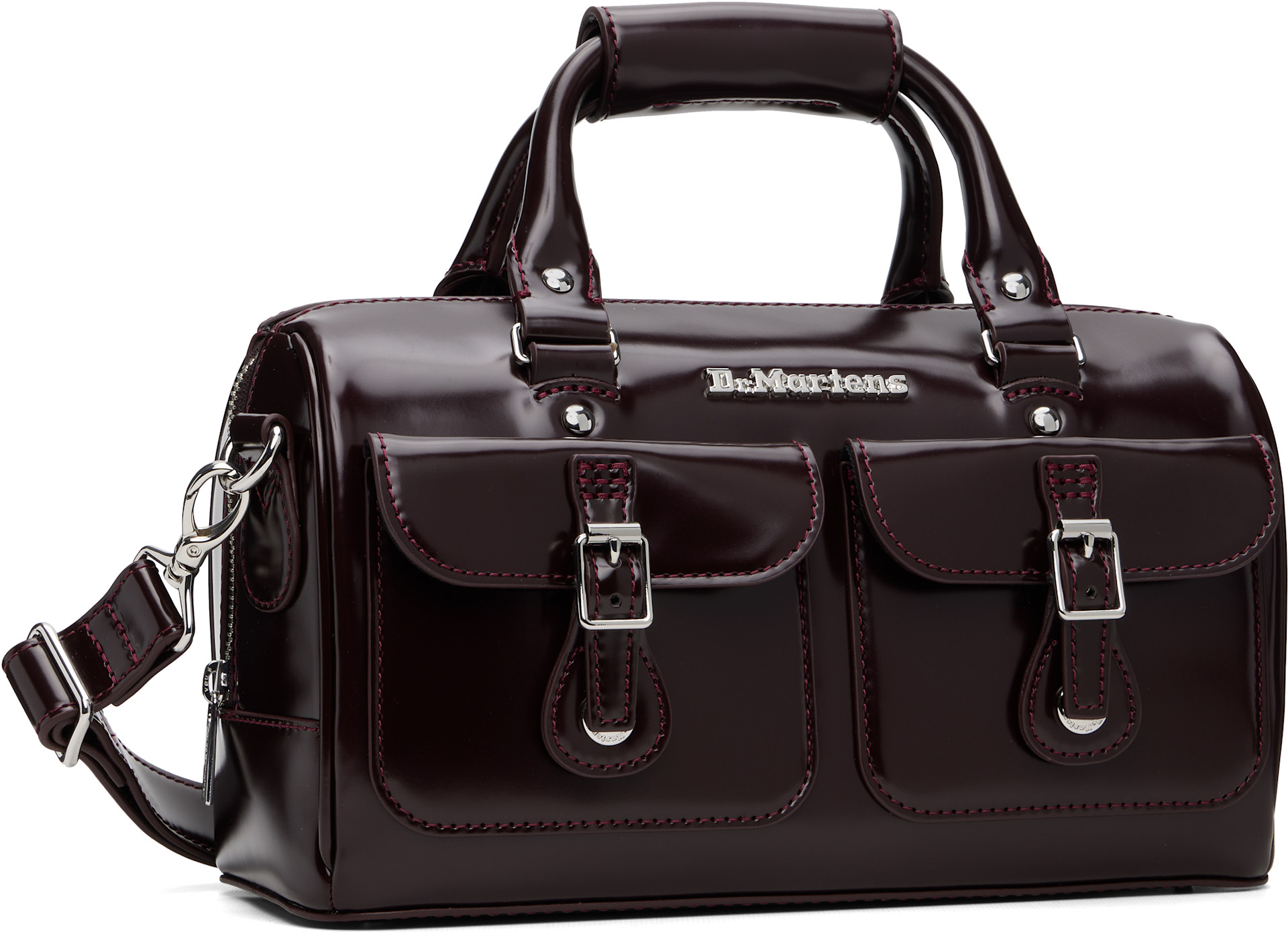 Dr. Martens: Burgundy Top Handle Rub Off Leather Bag | SSENSE