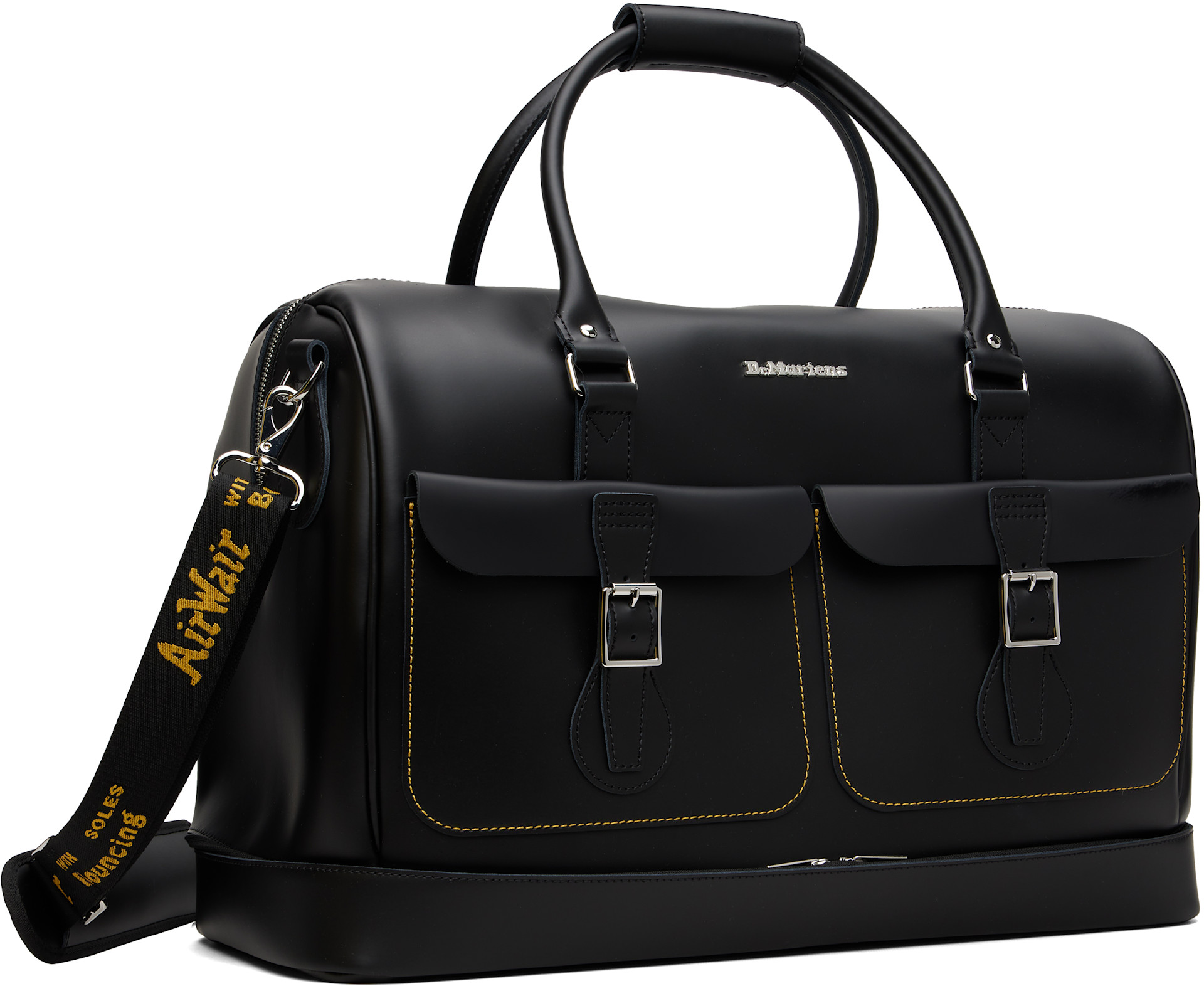 Dr. Martens: Black Smooth Leather Weekender Bag | SSENSE Canada
