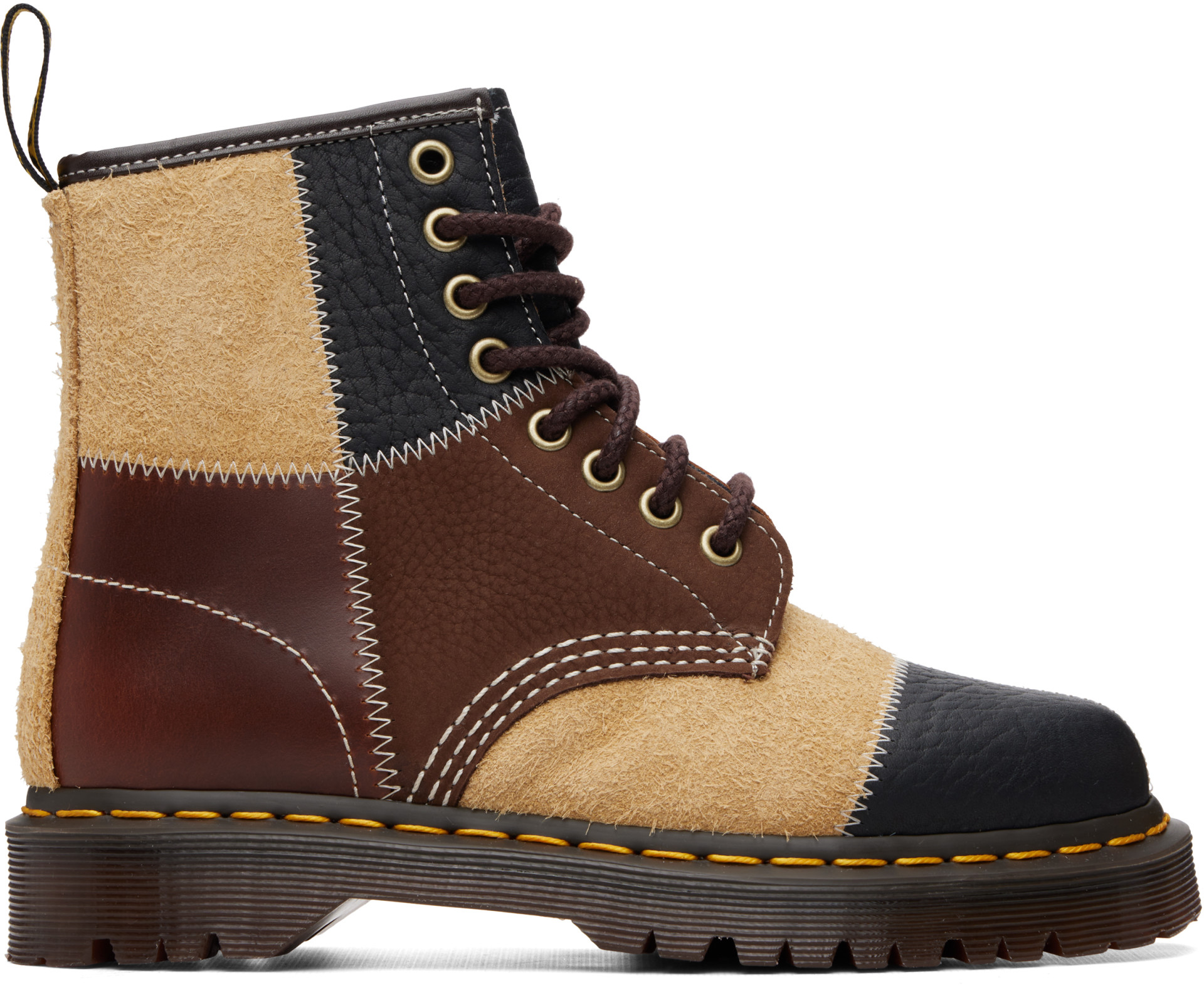 Dr. Martens - Bottes 1460 brun et beige à patchwork et à œillets