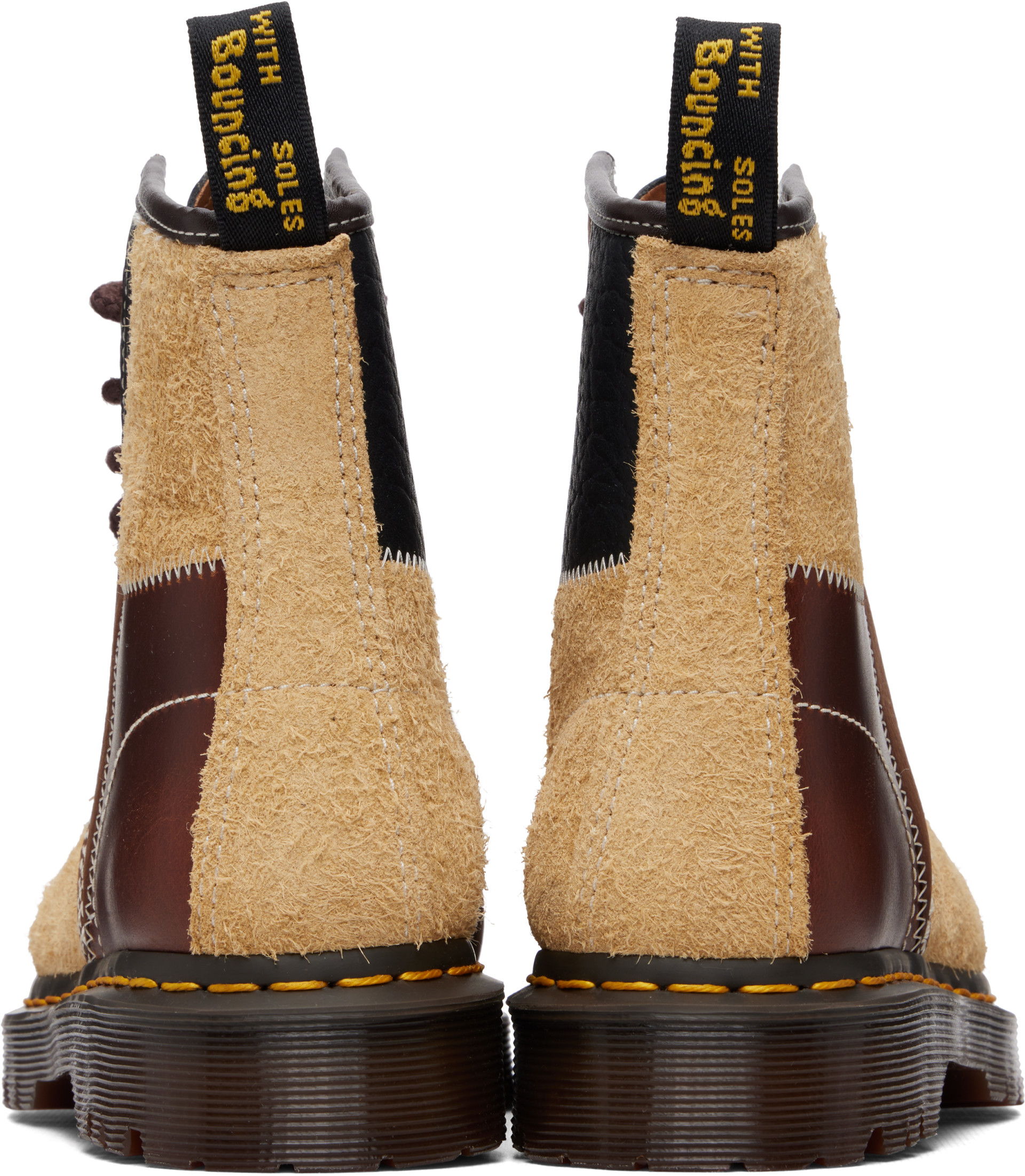 Dr. Martens - Bottes 1460 brun et beige à patchwork et à œillets