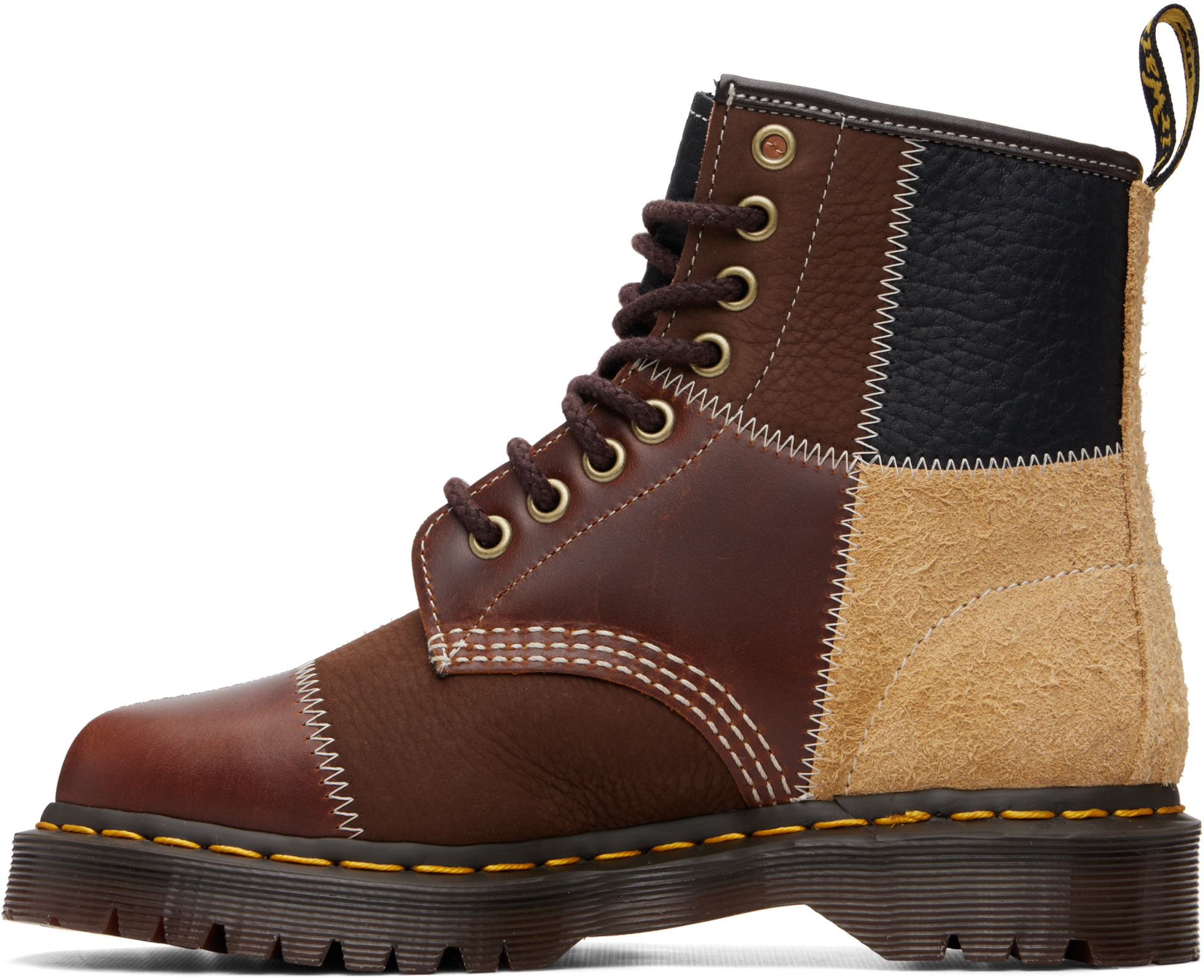 Dr. Martens - Bottes 1460 brun et beige à patchwork et à œillets