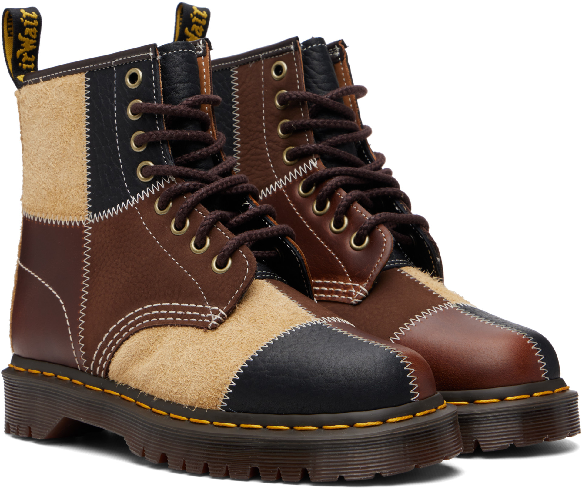 Dr. Martens - Bottes 1460 brun et beige à patchwork et à œillets