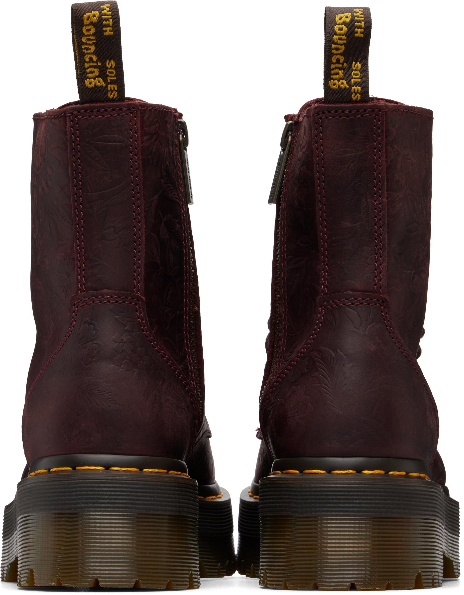 Dr. Martens: Burgundy Jadon Floral Emboss 8 Eye Platform Boots