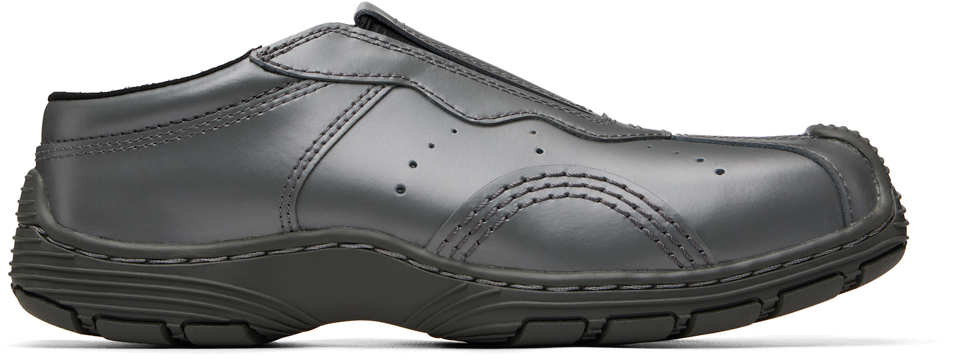 Dr. Martens: Gray Aurix Satin Finish Leather Mule Loafers | SSENSE