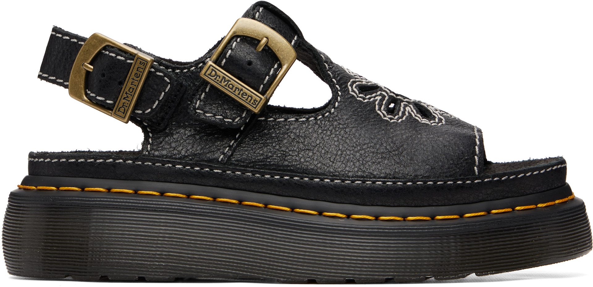 Dr. Martens: Black Dunnet Flower Full Grain Leather Sandals | SSENSE