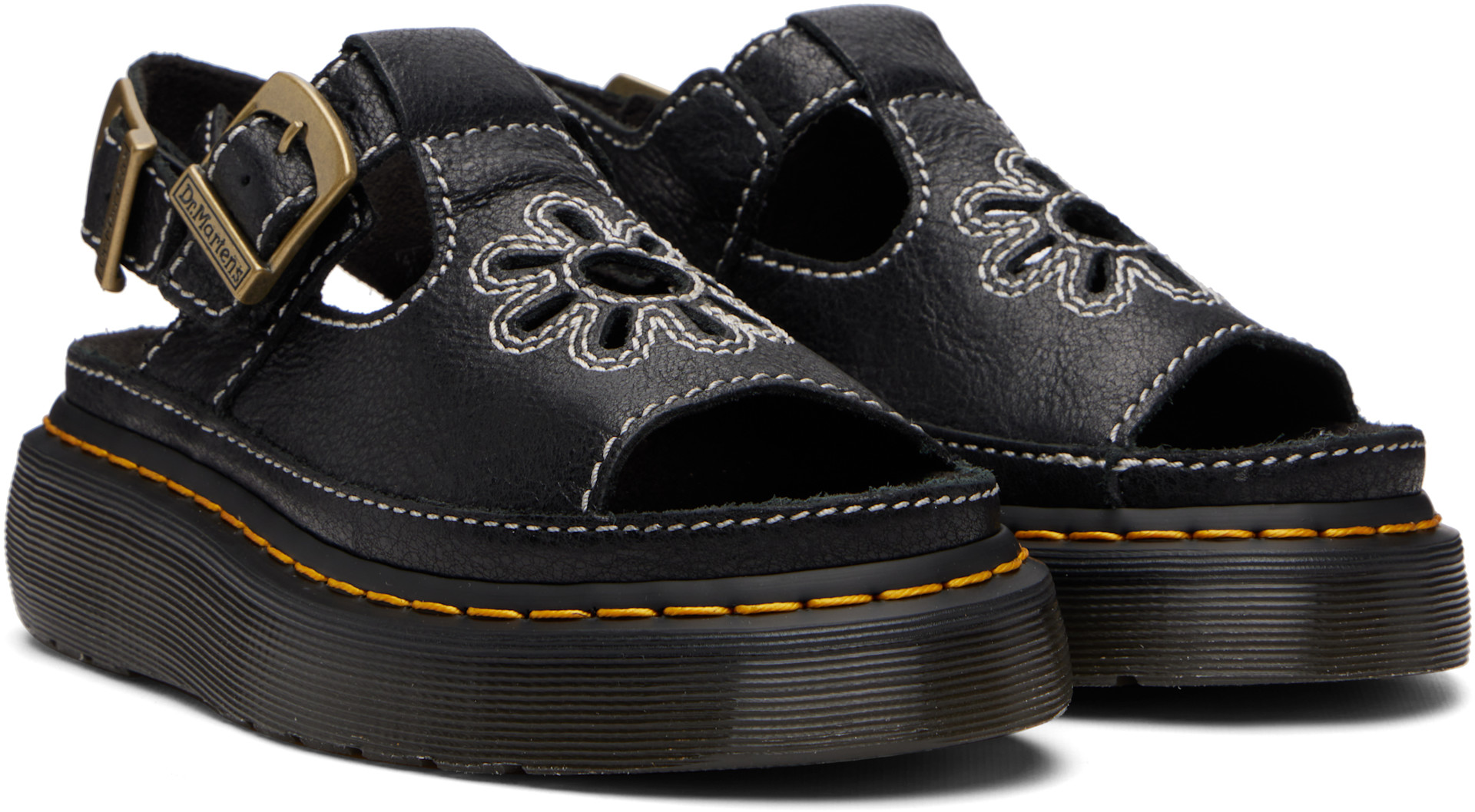Dr. Martens: ブラック Dunnet Flower フルグレインレザー サンダル