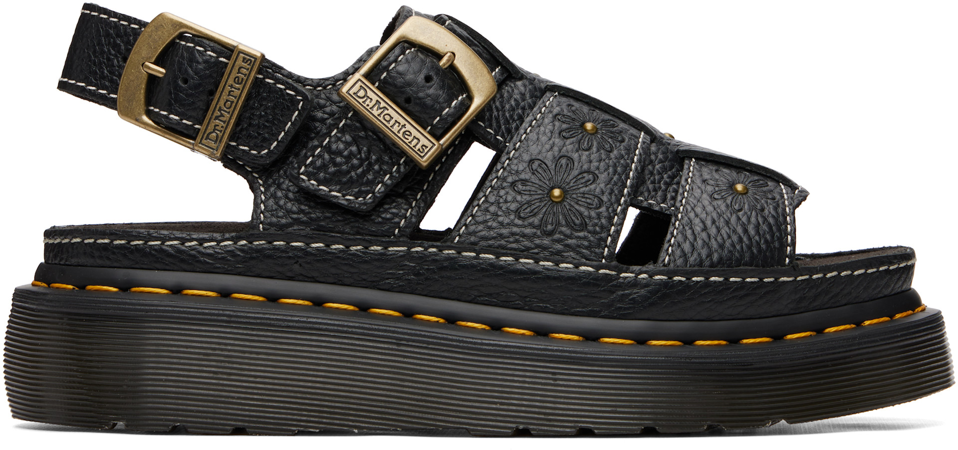 Dr. Martens: Black Wrenlie Grizzly Fisherman Platform Sandals | SSENSE