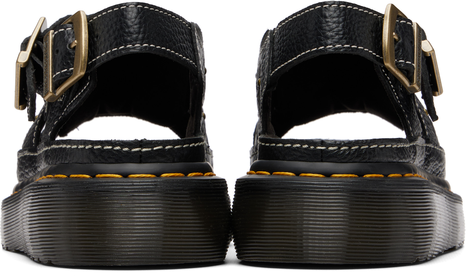 Dr. Martens: Black Wrenlie Grizzly Fisherman Platform Sandals | SSENSE