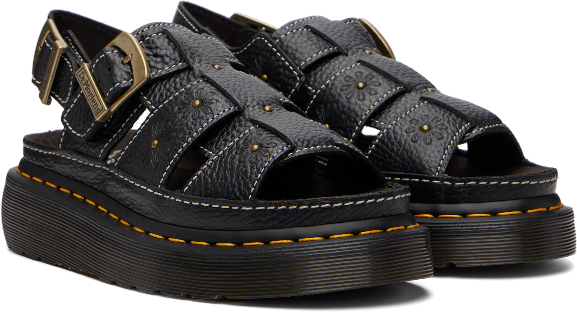 Dr. Martens: Black Wrenlie Grizzly Fisherman Platform Sandals | SSENSE
