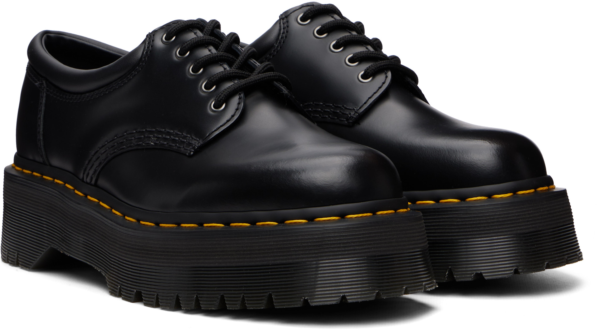 Dr. Martens - ブラック 8053 Quad スムースレザー プラットフォーム ダービー