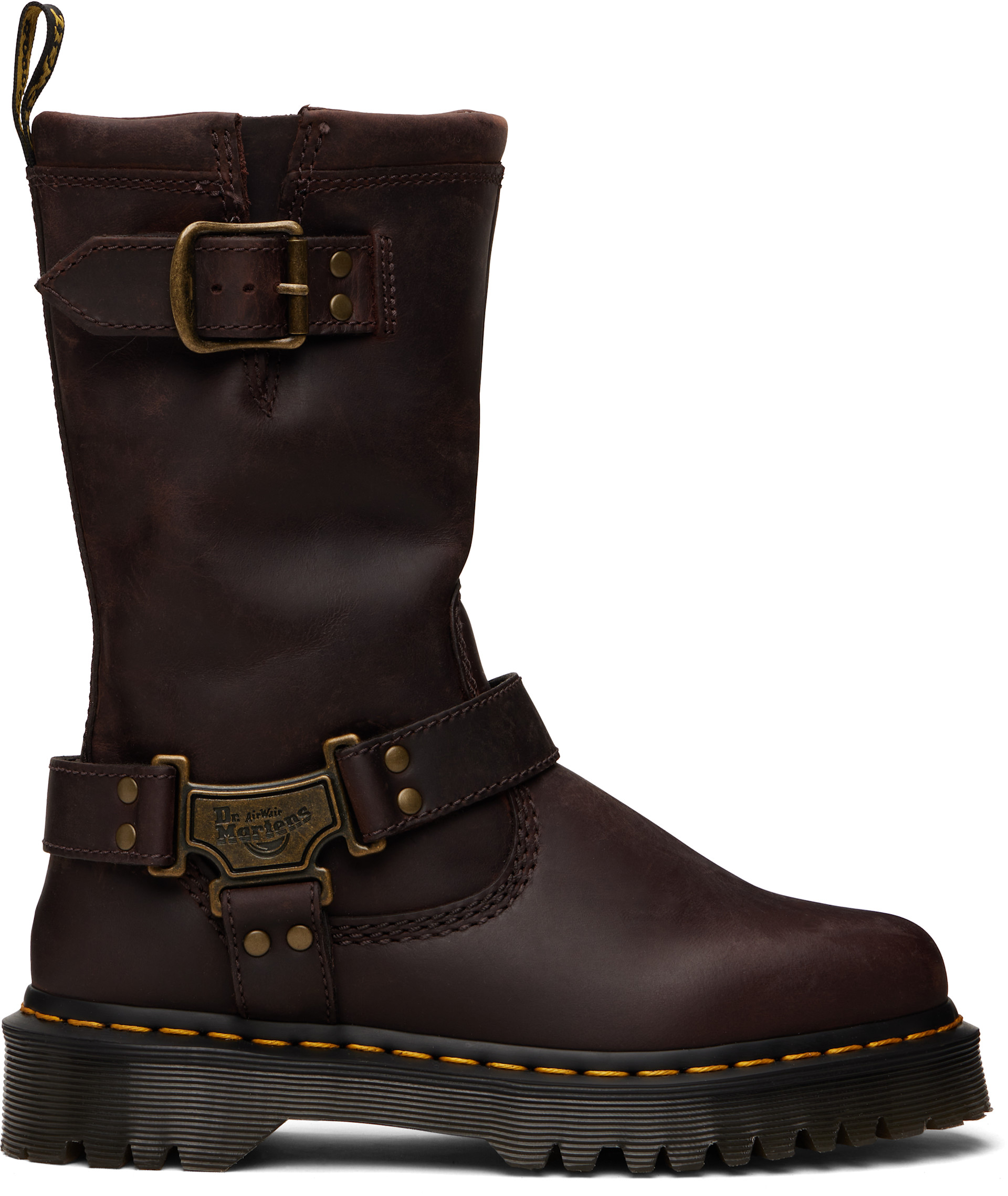 Dr. Martens: Brown Anistone Hi Leather Biker Boots | SSENSE display picture 1