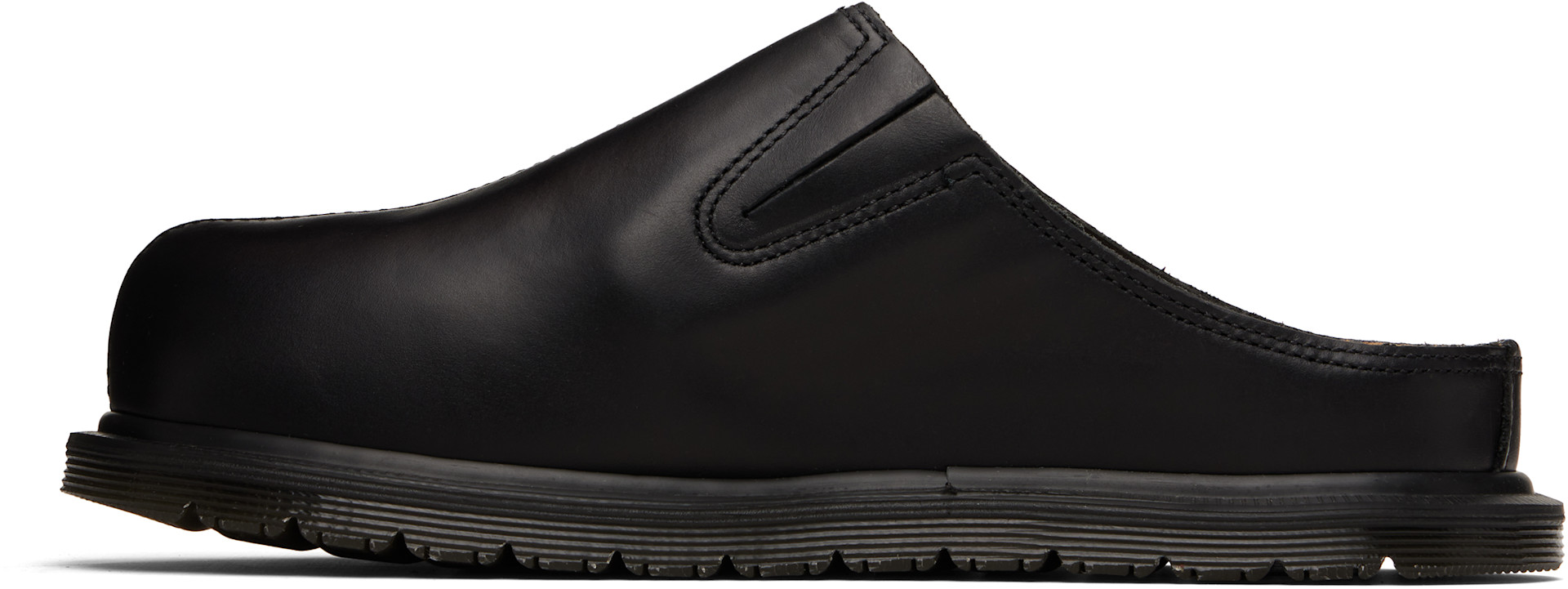 Dr. Martens - 블랙 산 가죽 뮬 로퍼