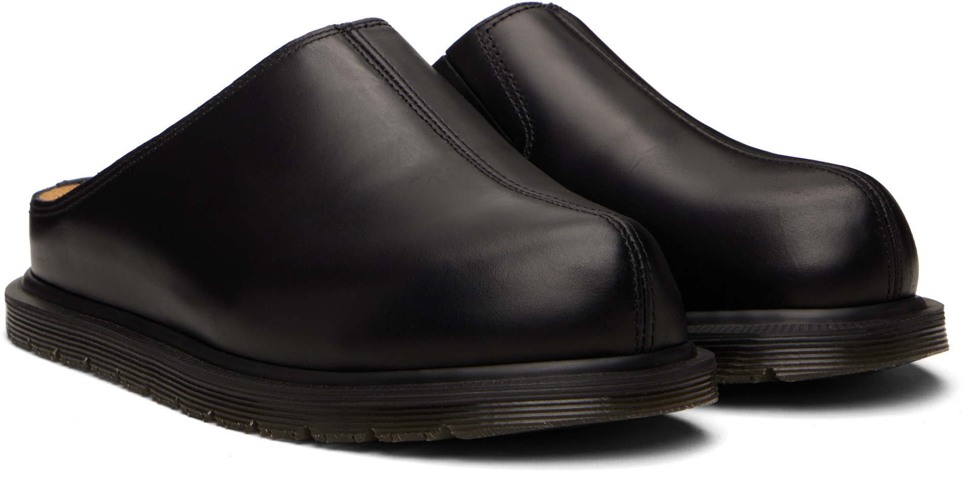 Dr. Martens - 블랙 산 가죽 뮬 로퍼