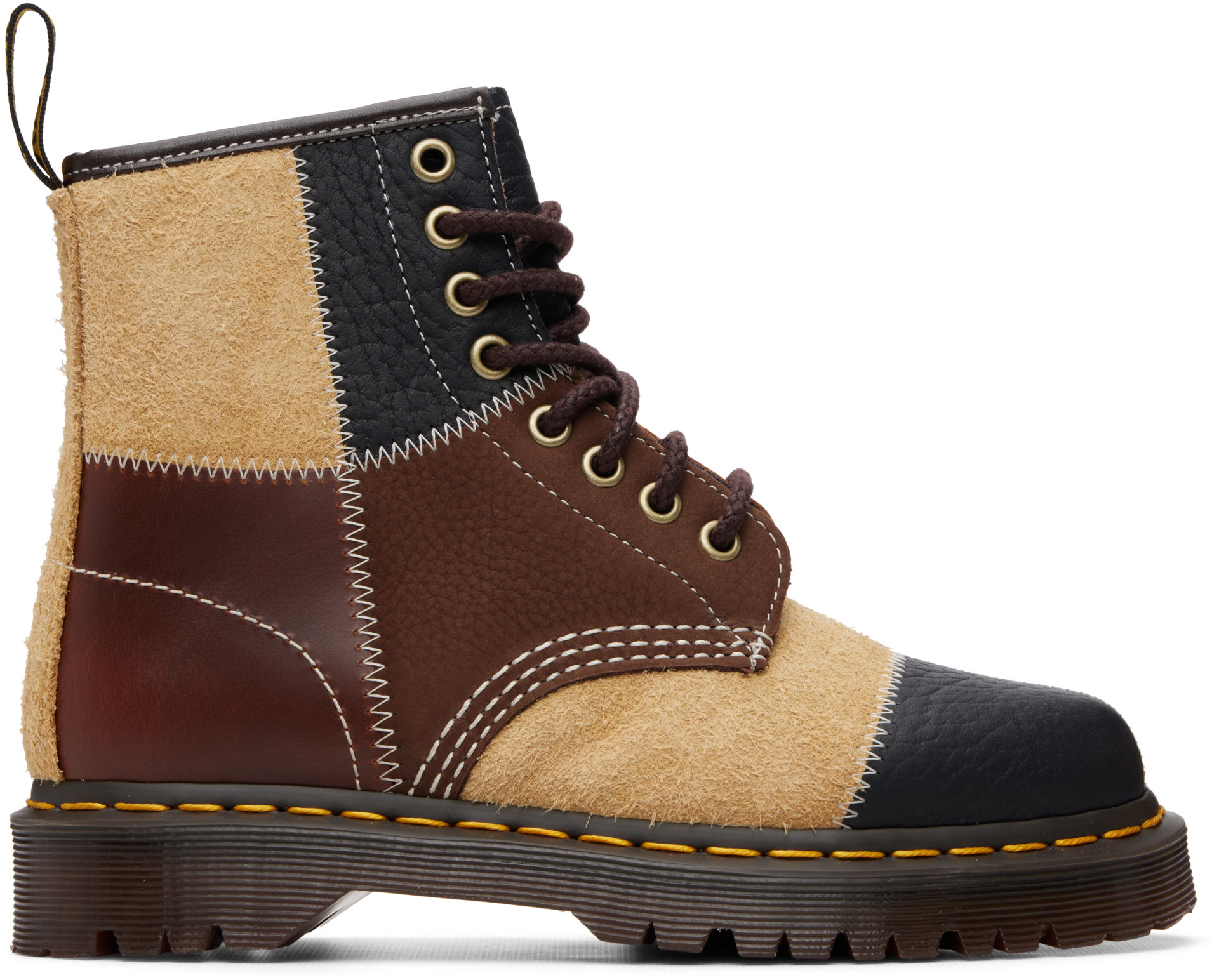 Dr. Martens - Bottes 1460 brun et beige à patchwork et à œillets