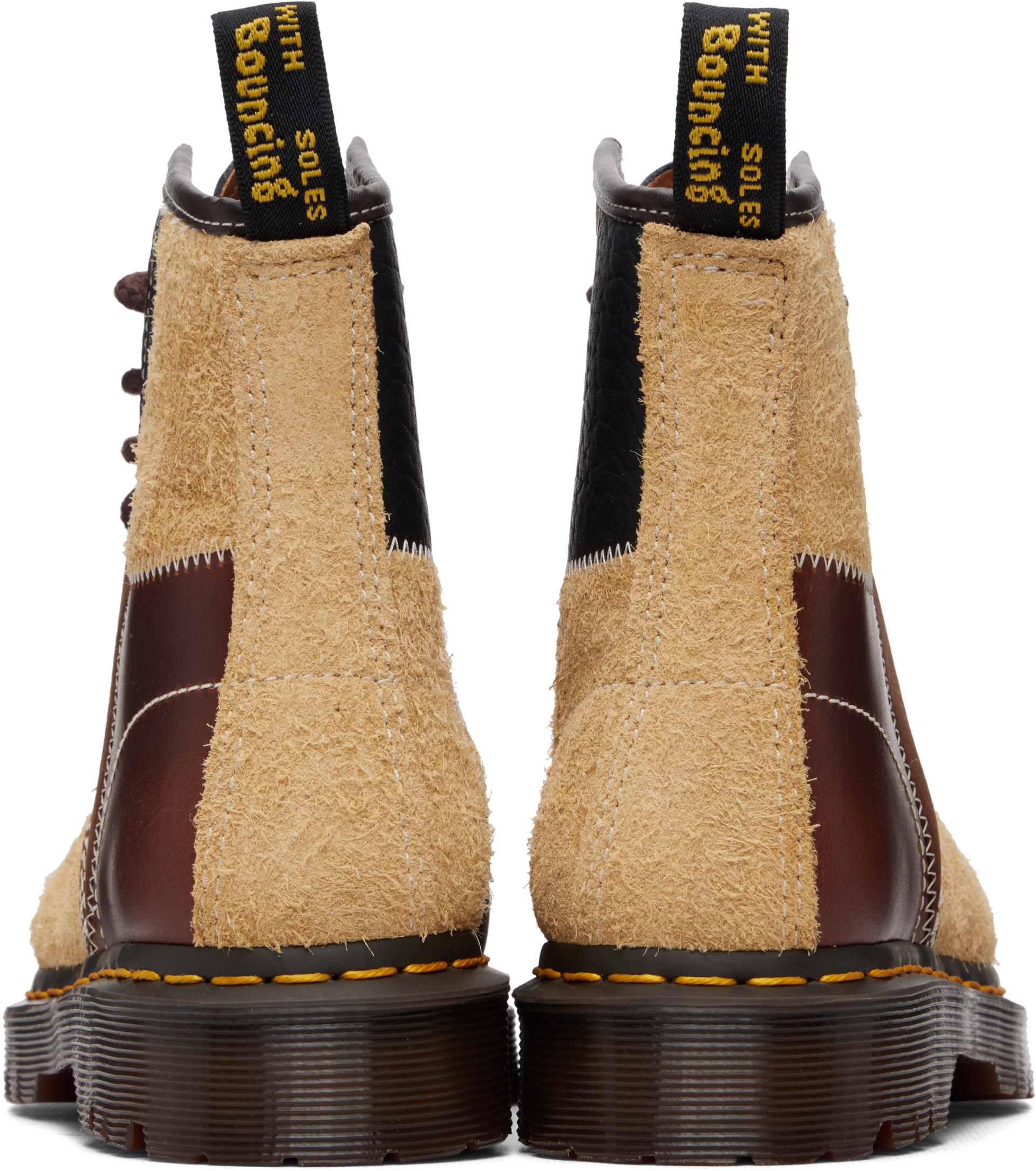 Dr. Martens - Bottes 1460 brun et beige à patchwork et à œillets