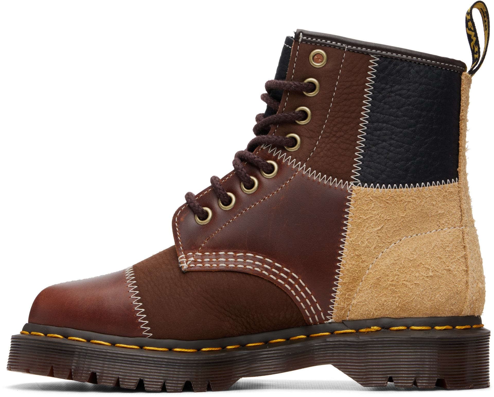 Dr. Martens - Bottes 1460 brun et beige à patchwork et à œillets