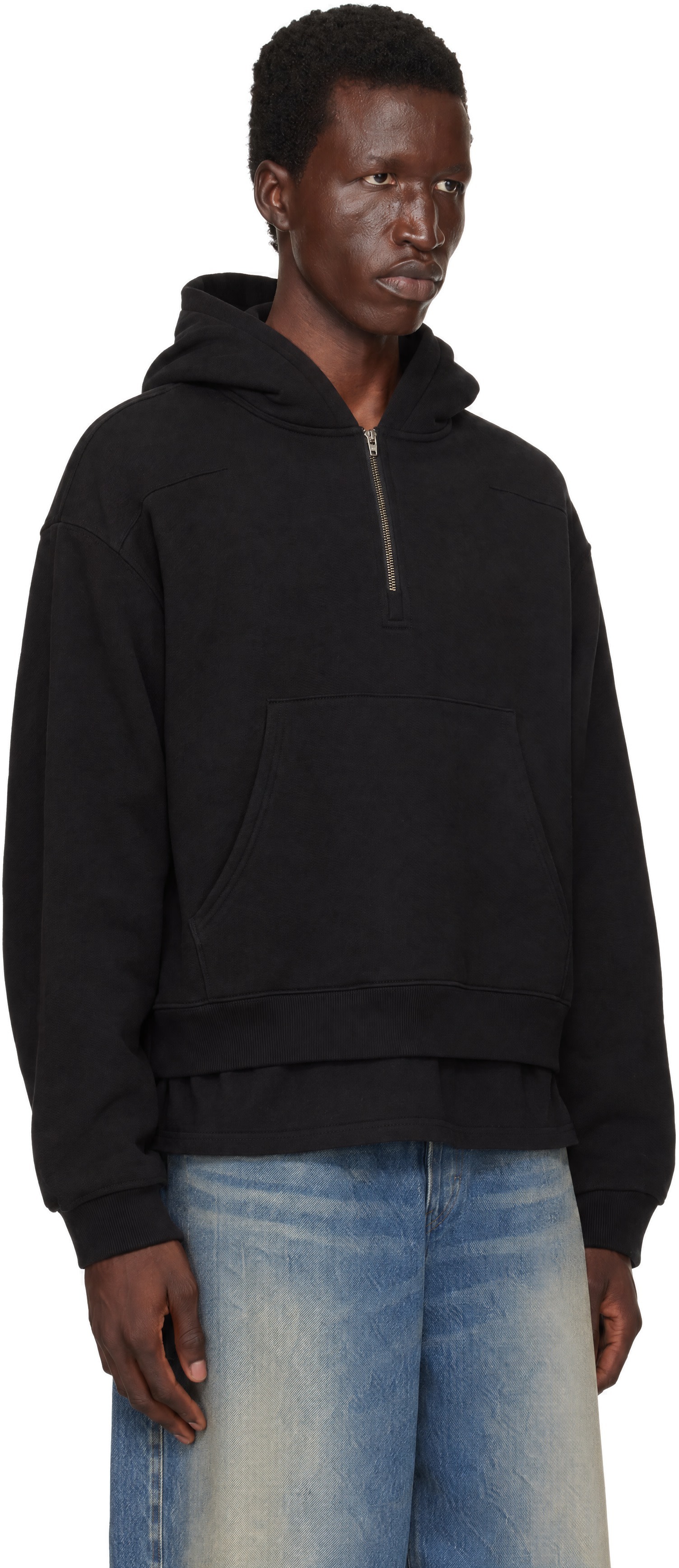 Commission - Pull à capuche étagé noir à glissière