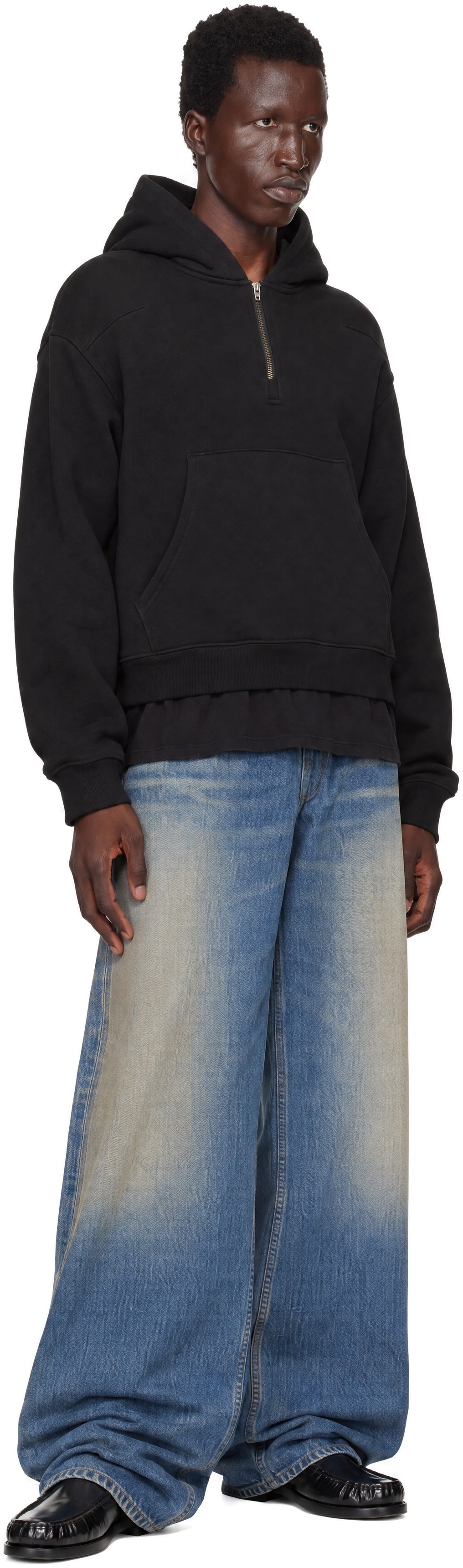 Commission - Pull à capuche étagé noir à glissière