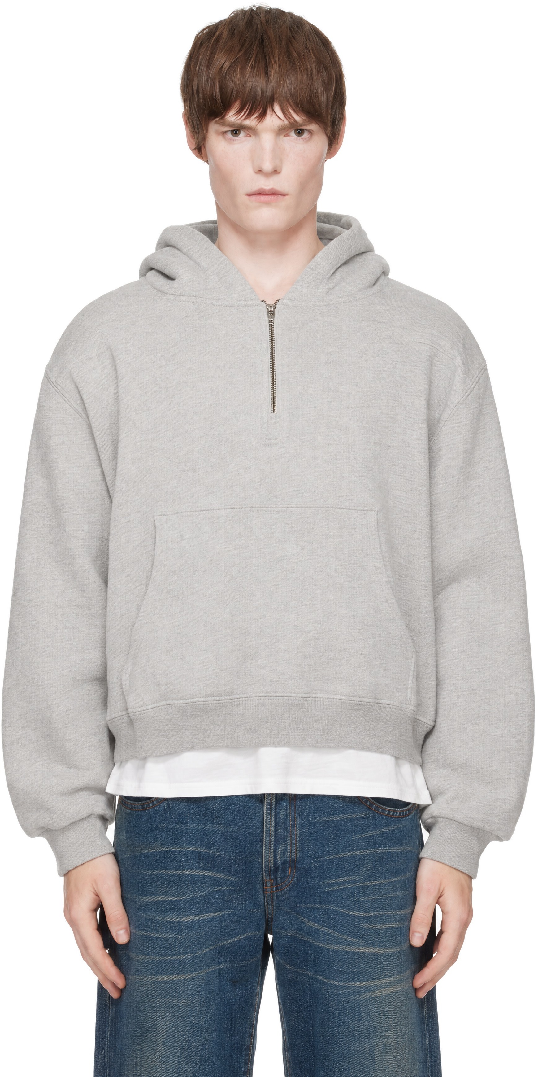 Commission - Pull à capuche étagé gris à glissière