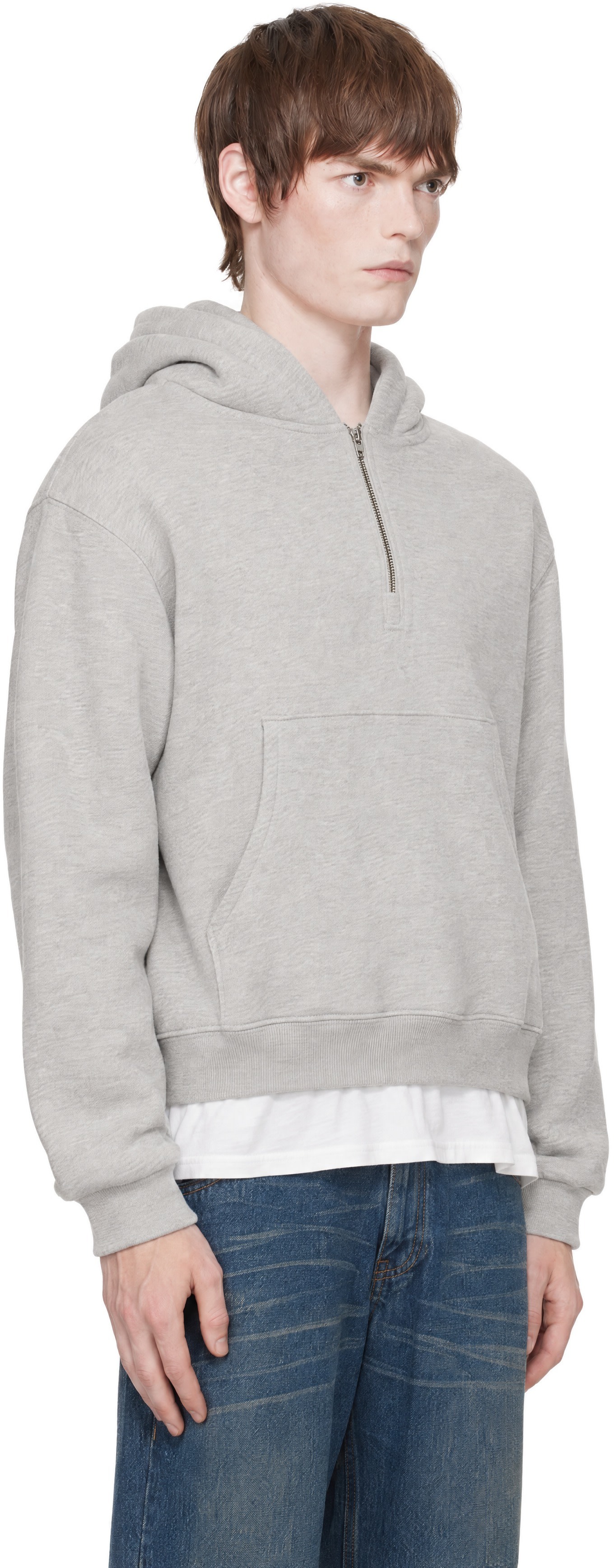 Commission - Pull à capuche étagé gris à glissière
