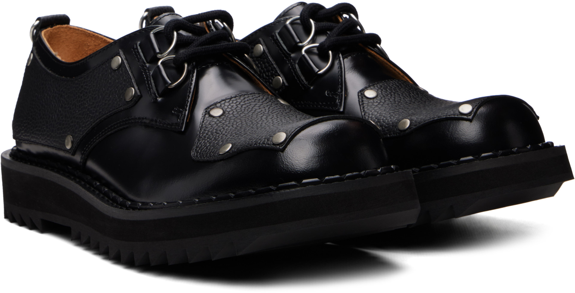 George Cox - Black Ripple Bump-Toe Panel Derbys