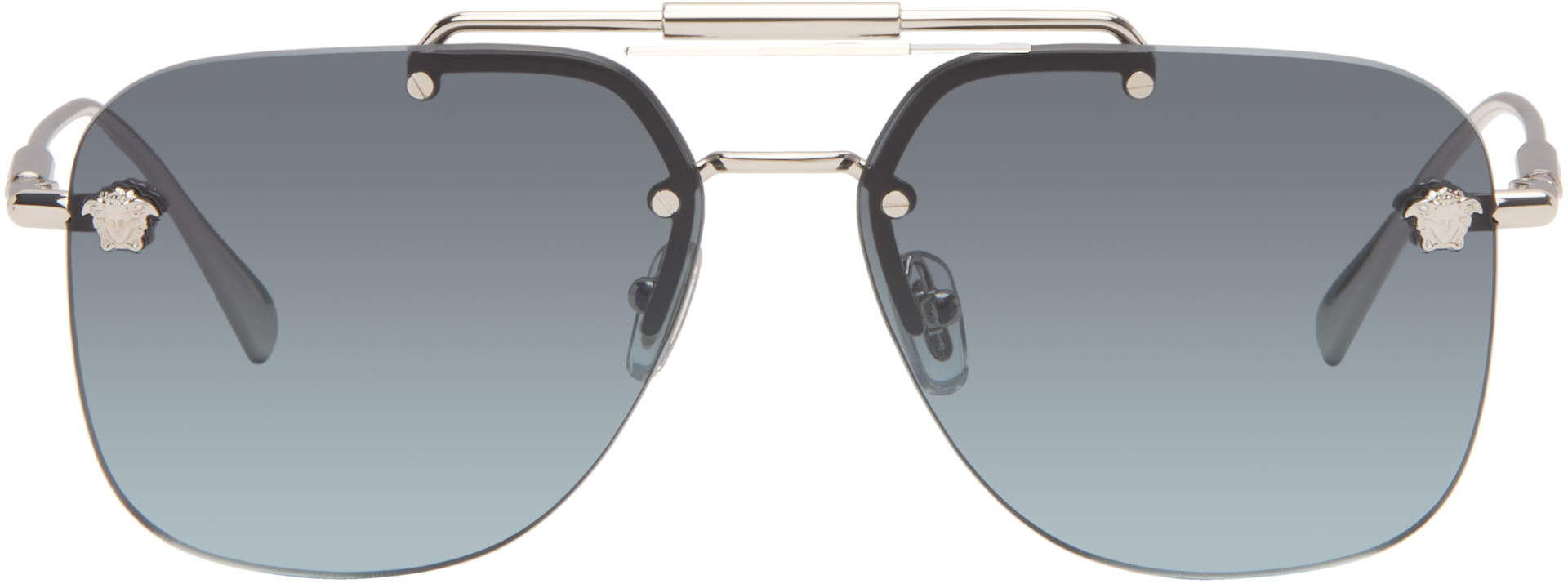 Versace: シルバー メドゥーサ サングラス | SSENSE 日本