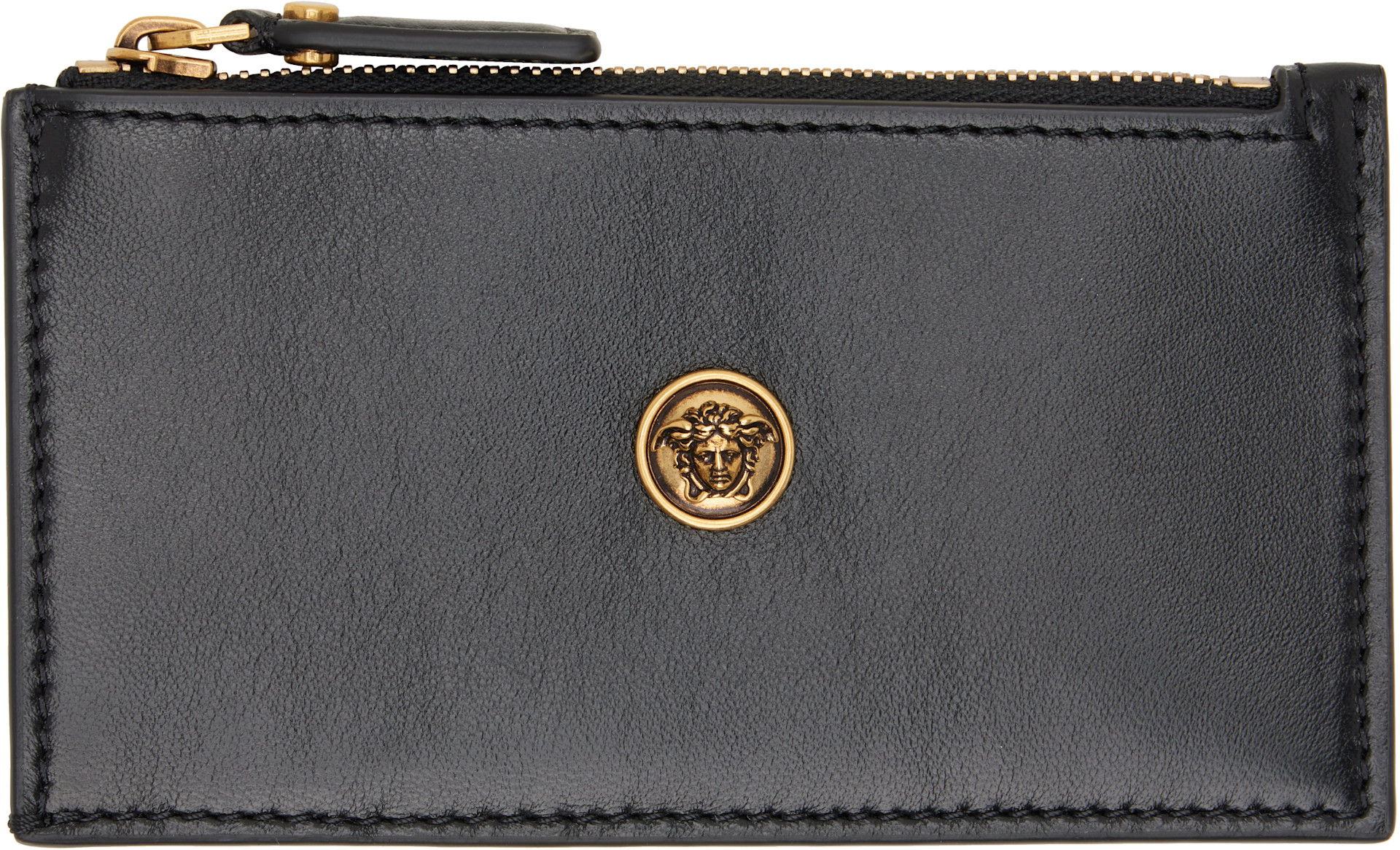 VERSACEカードケース Versace: ブラック Emblème レザー ジップカードケース | SSENSE 日本
