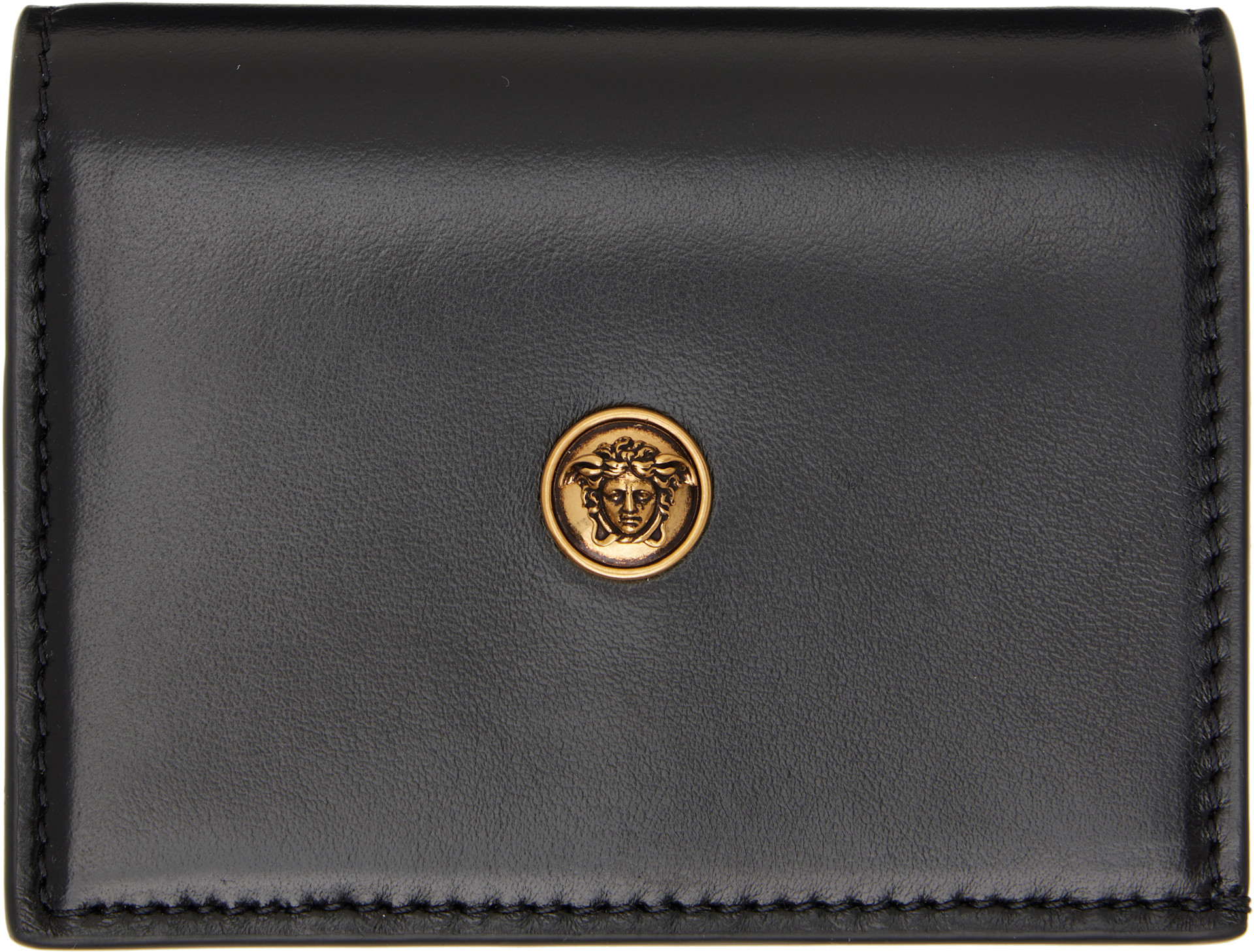 Versace: ブラック Emblème レザー 財布 | SSENSE 日本