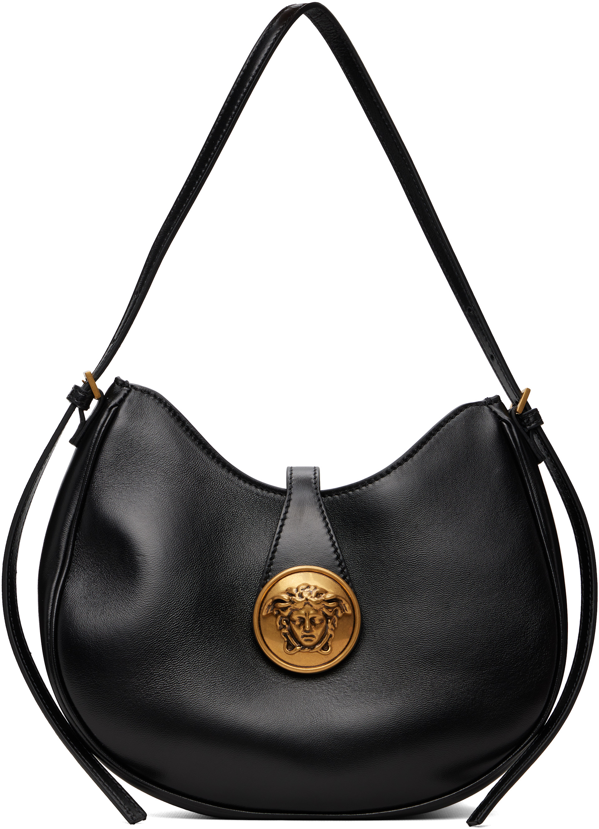 Versace: ブラック Emblème Nappa ショルダーバッグ | SSENSE 日本