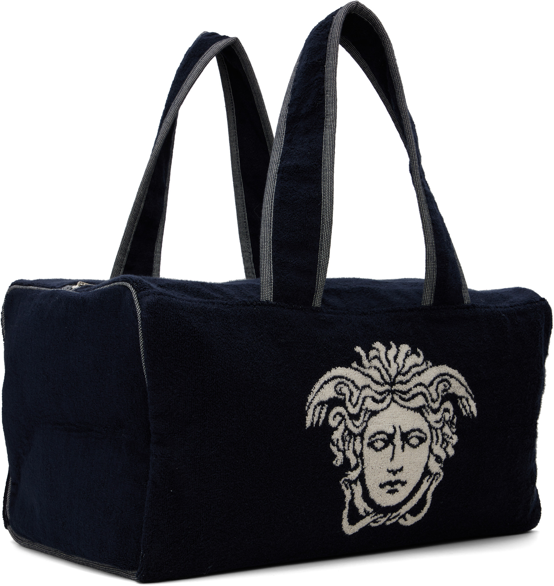Versace: ネイビー Terry Cloth ジャカード ジム ダッフルバッグ